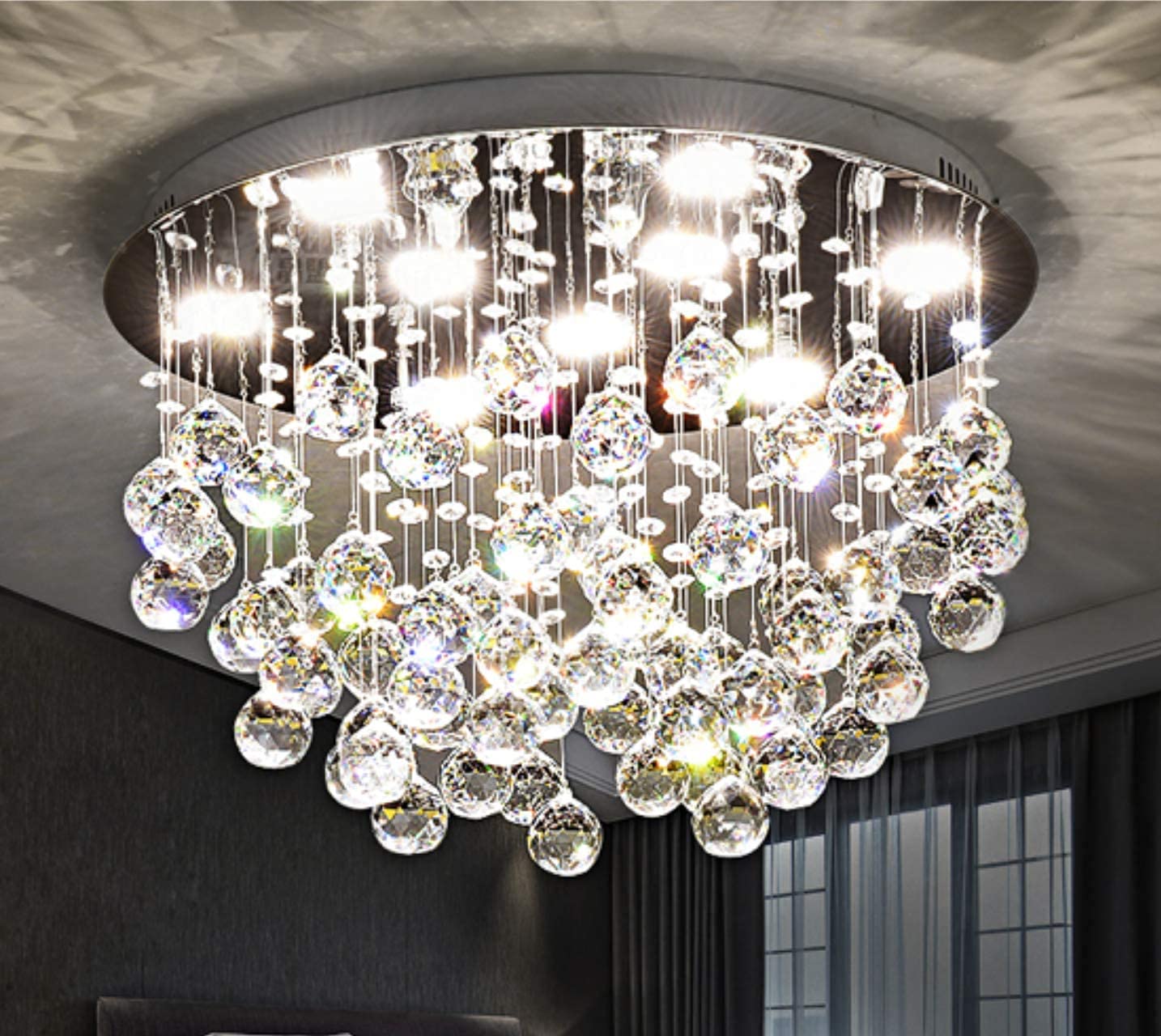 SM Saint Mossi 6-Lights Modern Chandelier, K9 Crystal, H13" x D20", Clear Crystal & Chrome Canopy, Model SM-DY-1711045