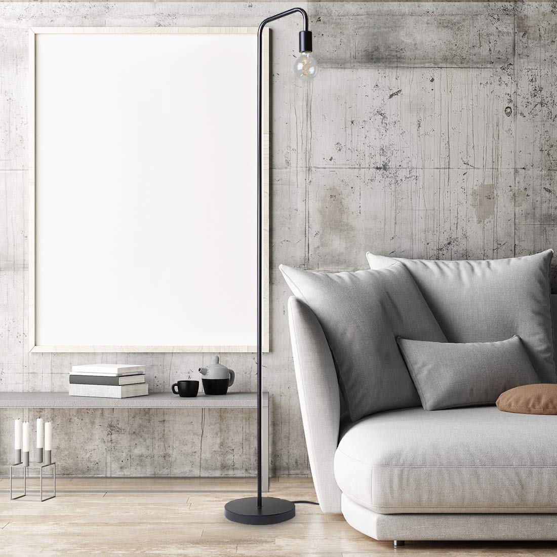 O'Bright Industrial Floor Lamp, 100% Metal, UL Certified E26 Socket, Minimalist Design, Black, Model OB-FL03L