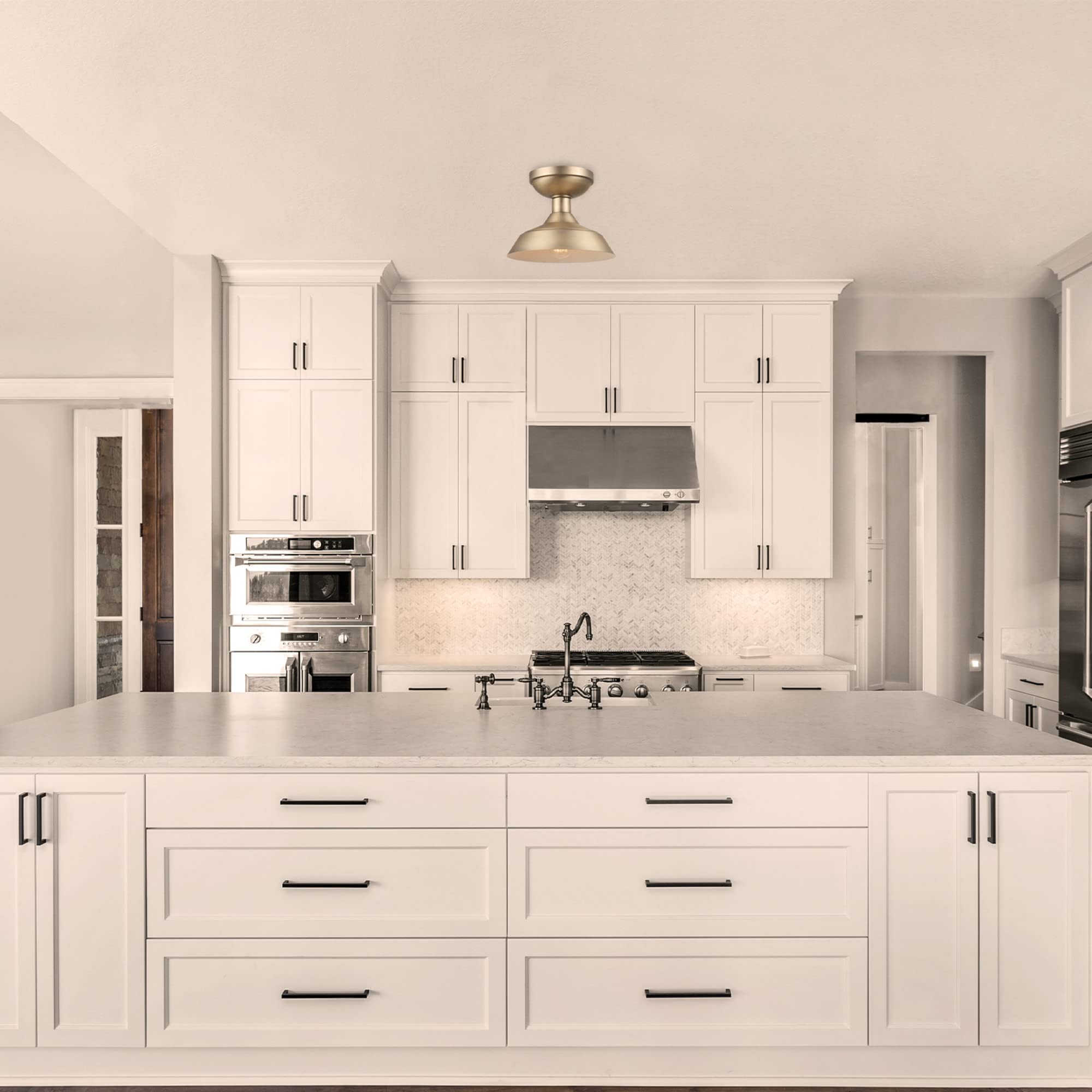 Globe Electric 44843 Kurt 1-Light Outdoor Indoor Flush Mount Ceiling Light, Matte Brass, Bulb Not Included