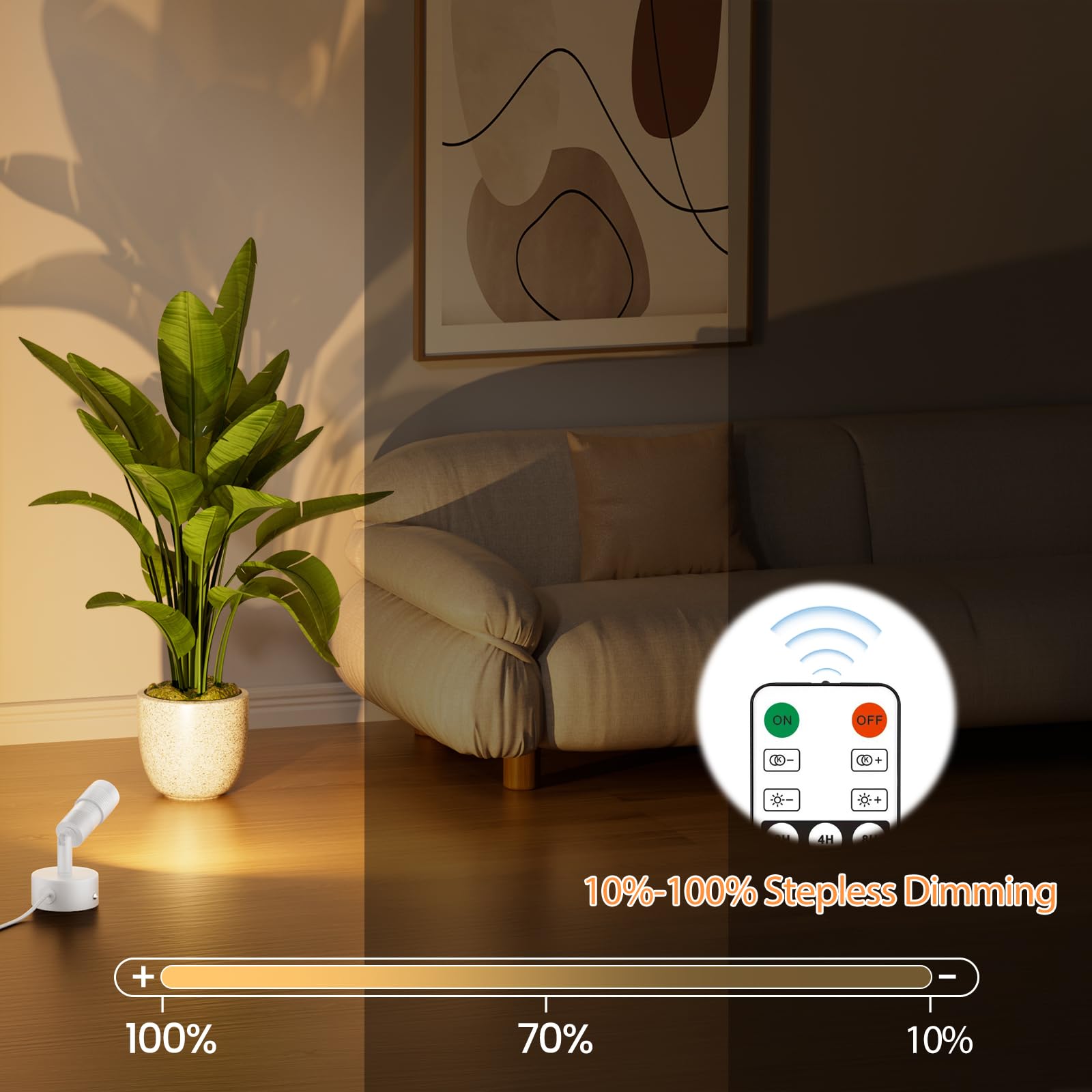 Tuyubee Muti-Color Zoomable Led Spot Lights Indoor Uplighting With Remote & Timer  5W Up Lights Indoor Dimmable Plant Spotlight Uplights Accent Lighting  Floor Spotlight Lamp - White