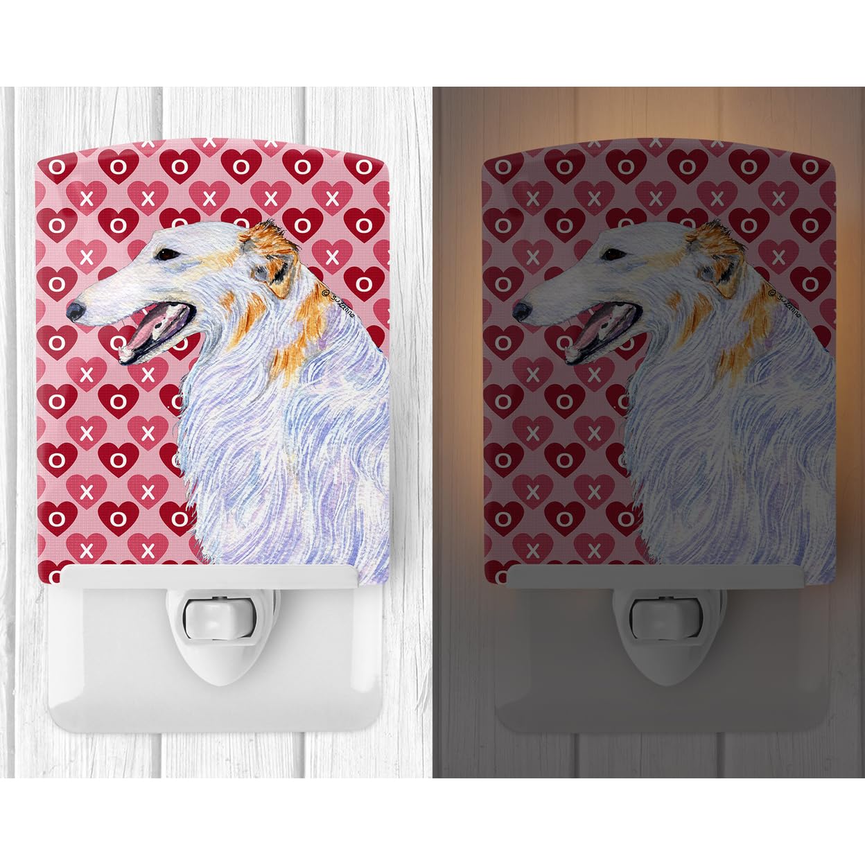 Carolines Treasures Ceramic Night Light, Borzoi Hearts Design, UL-Certified, 6x4x3 inches, Multicolor, Model SS4475CNL