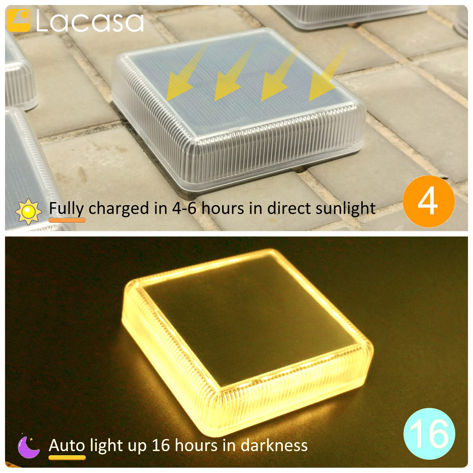 Lacasa 4-Pack Solar Deck Lights Outdoor Waterproof Led, Garden Step Lights Solar Powered Driveway Dock Lights Marine, Dusk To Da