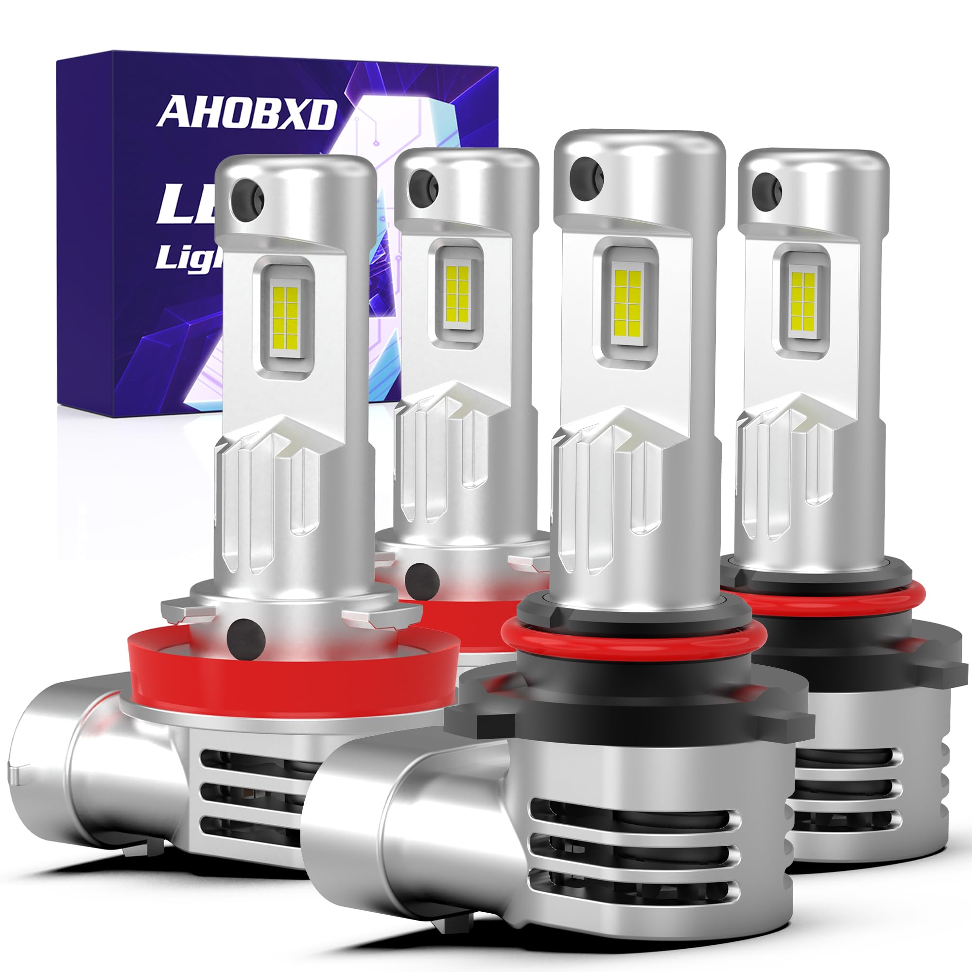 AHOBXD 9005 H11 Light Bulbs Combo, 60000LM Brightness, 80000 Hours Lifespan, H11+9005 Size, Pack of 4