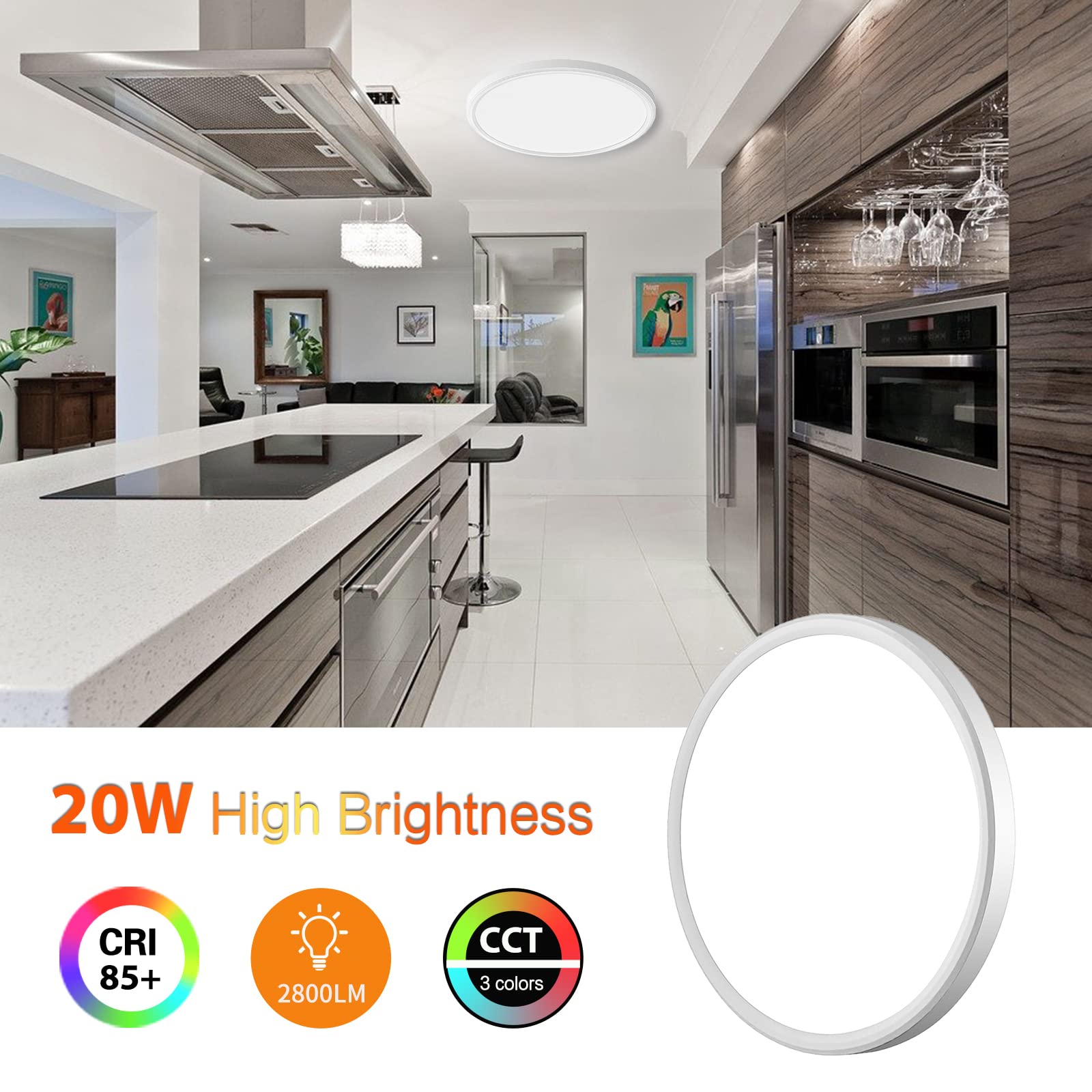 Lzhome Led Ceiling Light, 2800Lm Super Bright 9 Inch Led Flush Mount Ceiling Light 3000K/4500K/6000K 3Cct Dimmable For Kitchen,B