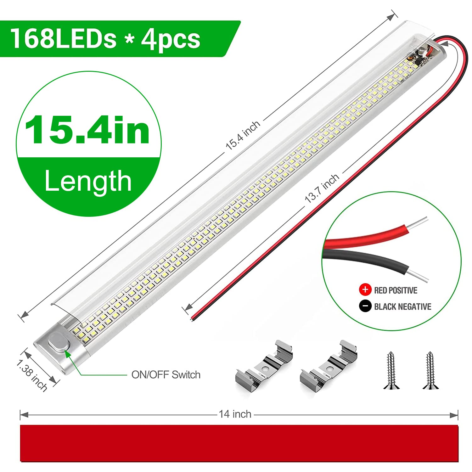 CT CAPETRONIX 12V LED Interior Light Bar, 15.4in, 1700LM, Stainless Steel, Silver Finish, 4PCS for Trailers, RVs, and
