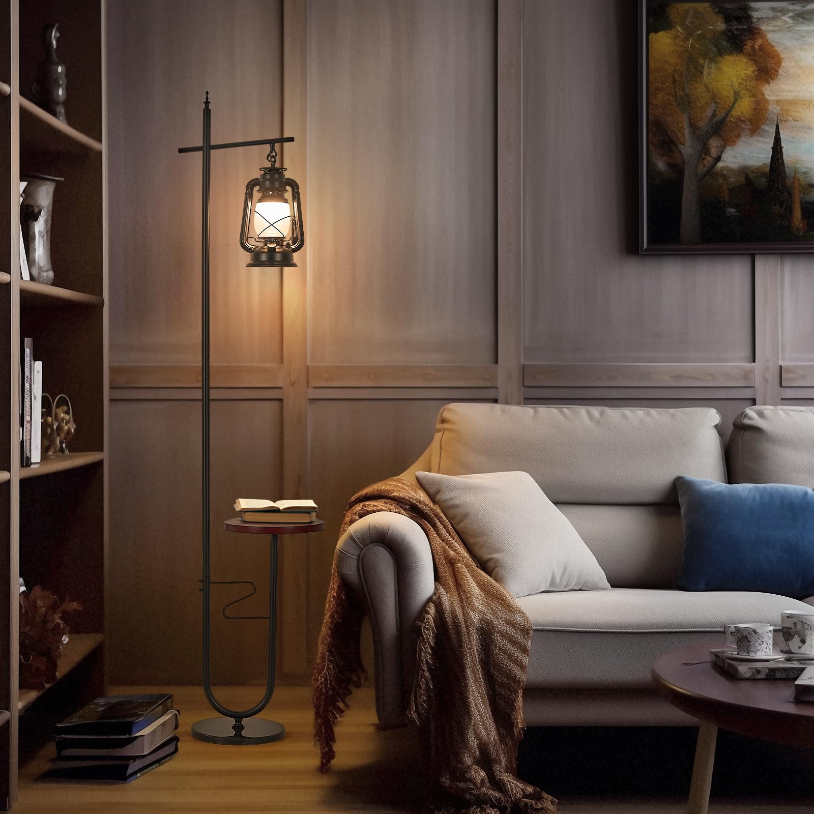 Workluurop Vintage Rustic Tall Pole Lamp With Silk Fabric Shade,Led Bulb For Living Room Bedroom Office