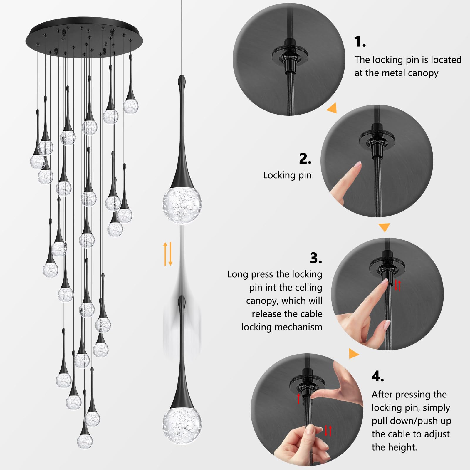 24 Light Modern Glam Crystal Chandelier For High Ceiling Led Dimmable Ceiling Pendant Light Staircase Foyer Enterway Living Room Chandelier Lighting Antique Black