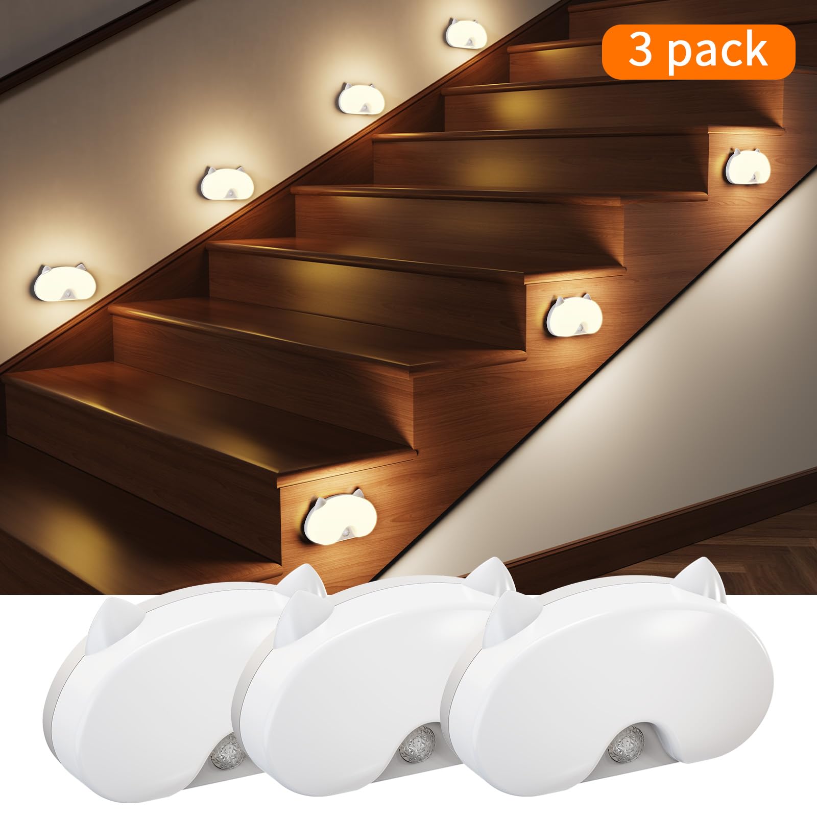 Blissfuhue Motion Sensor Stair Light, Rechargeable, Magnetic, LED, Small, White, Model MAOMI