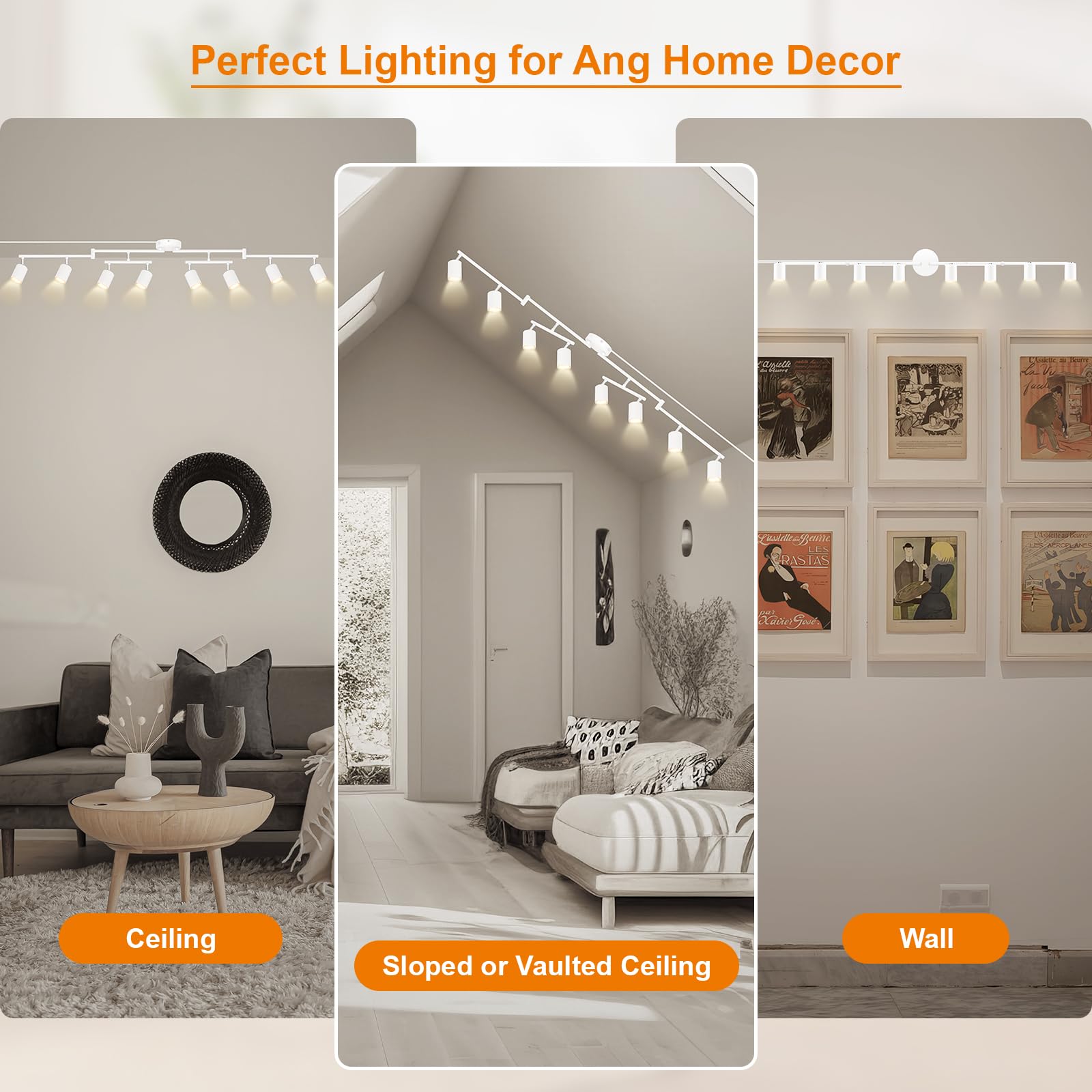 Bricosmocon Plug-in Track Lighting Fixture, 8-Light LED Metal Ceiling Spotlight, White, C0684, 14.8ft Power Cord