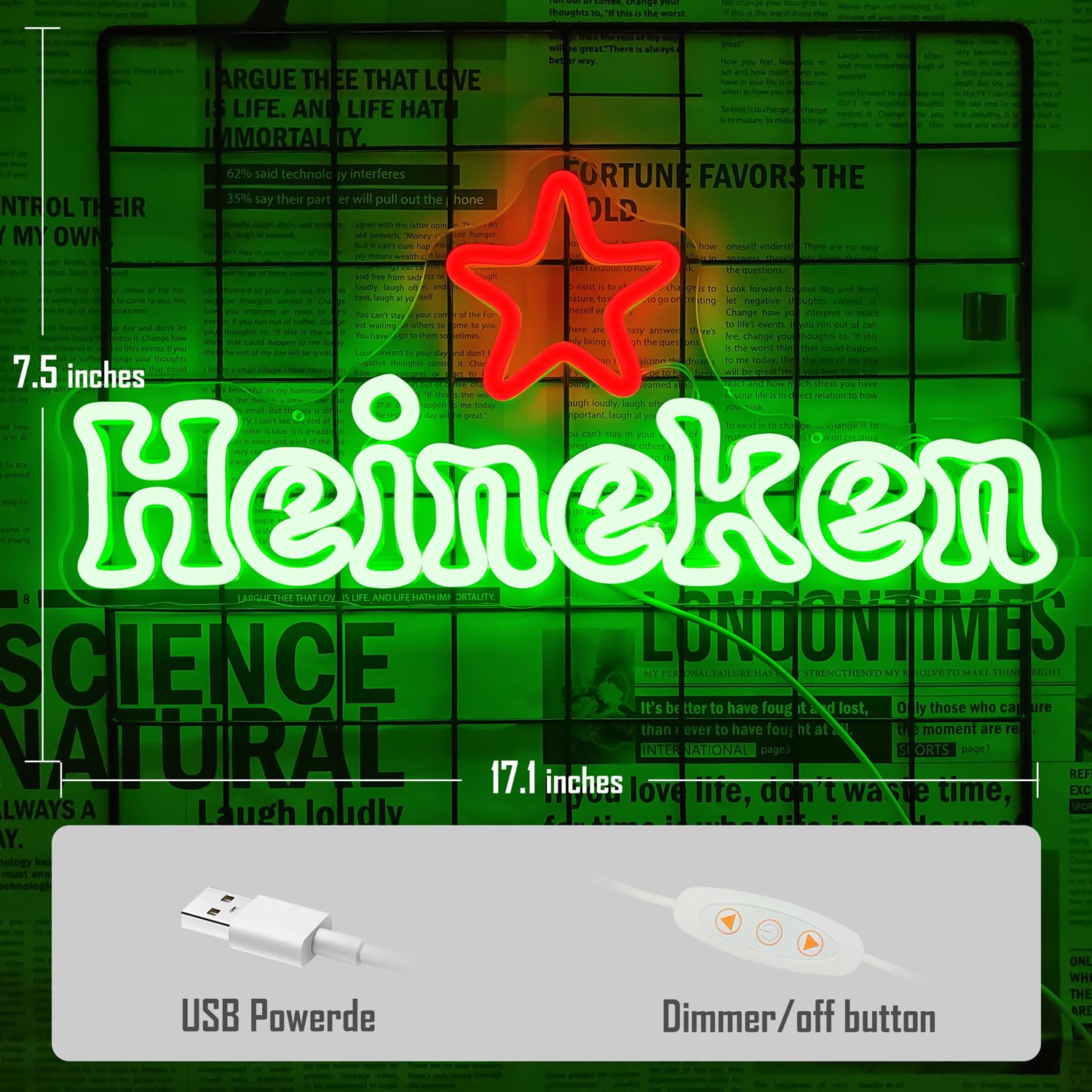 JooeTuu Green Dimmable Beer Neon Sign - Light Up Wall Decor for Home Bar, Man Cave, Pub, Bistro - Perfect Beer Club Lighting