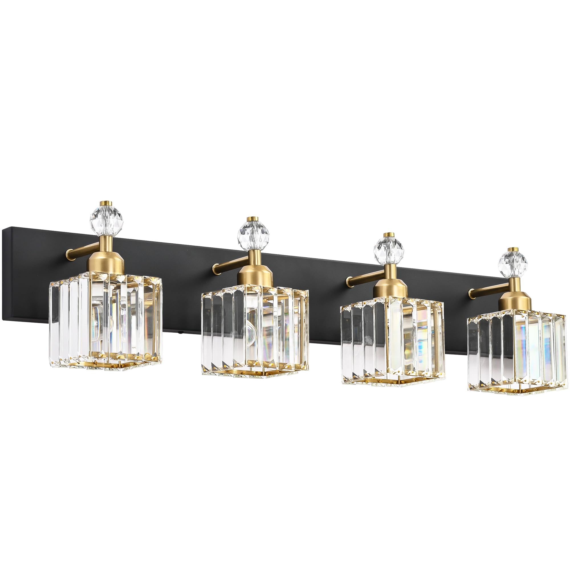 PRESDE Crystal Vanity Light 4 Lights Modern Stainless Steel Black+Gold Square Bathroom Fixture