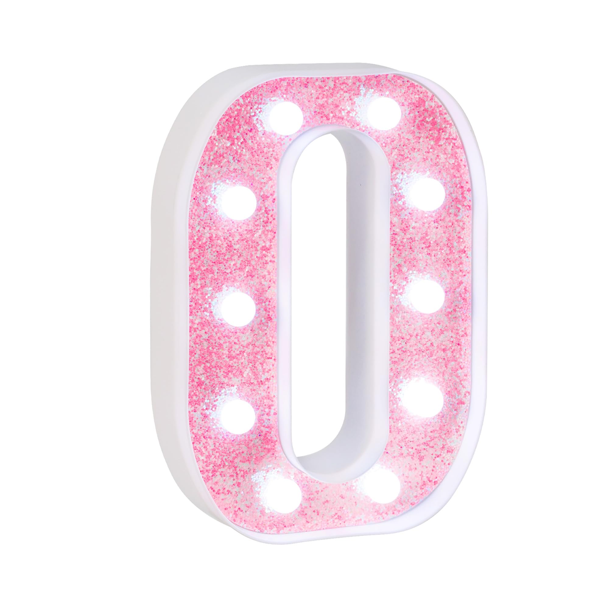 eufony LED Marquee Light Letter O, Glitter Pink, Battery-Powered, Cool White Lights for Bedroom & Party Decor, Model W-PINK-LED-O