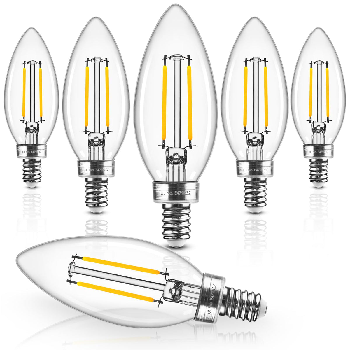 Hizashi E12 Led Candelabra Bulb, 60W Equivalent, Dimmable Chandelier Led Light Bulbs, Soft White 3000K, 90+Cri, 6W 550Lm, B10, C