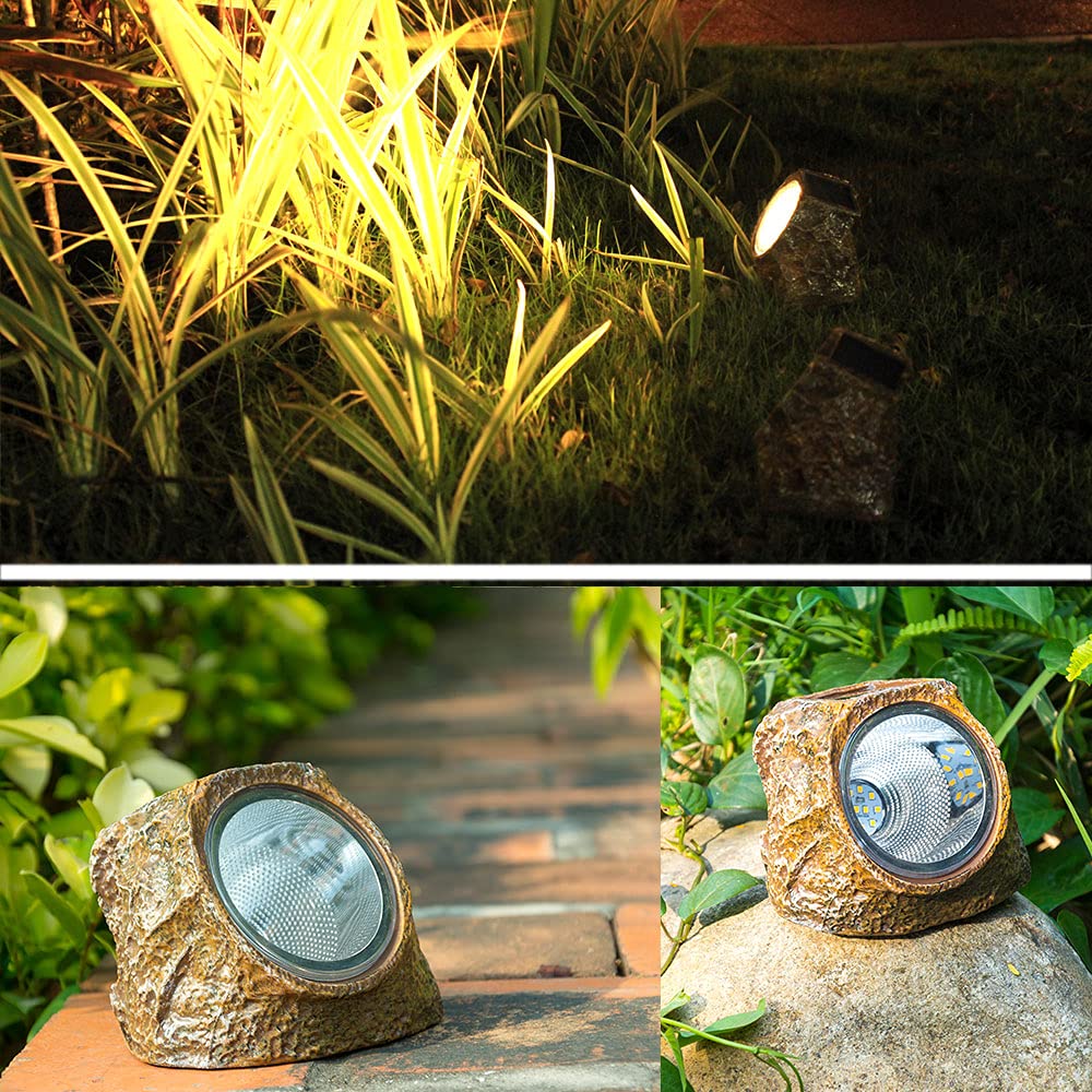 Eigreen Solar Garden Rock Lights Outdoor, 2 Pack 10 Led Waterproof Solar Powered Rock Light, Outdoor Landscaping Spotlights, For