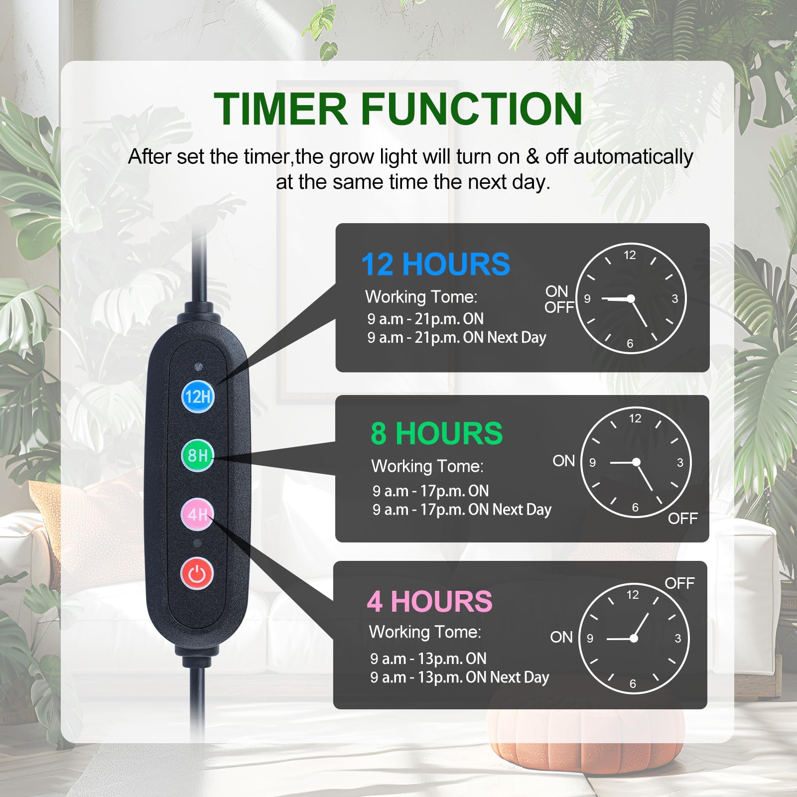 GroCruiser 4-Head Tripod Stand Grow Lights, 36W LED, Black, Aluminum, Model ZH_GL_RH, Ideal for Tall House Plants and Seed Starting