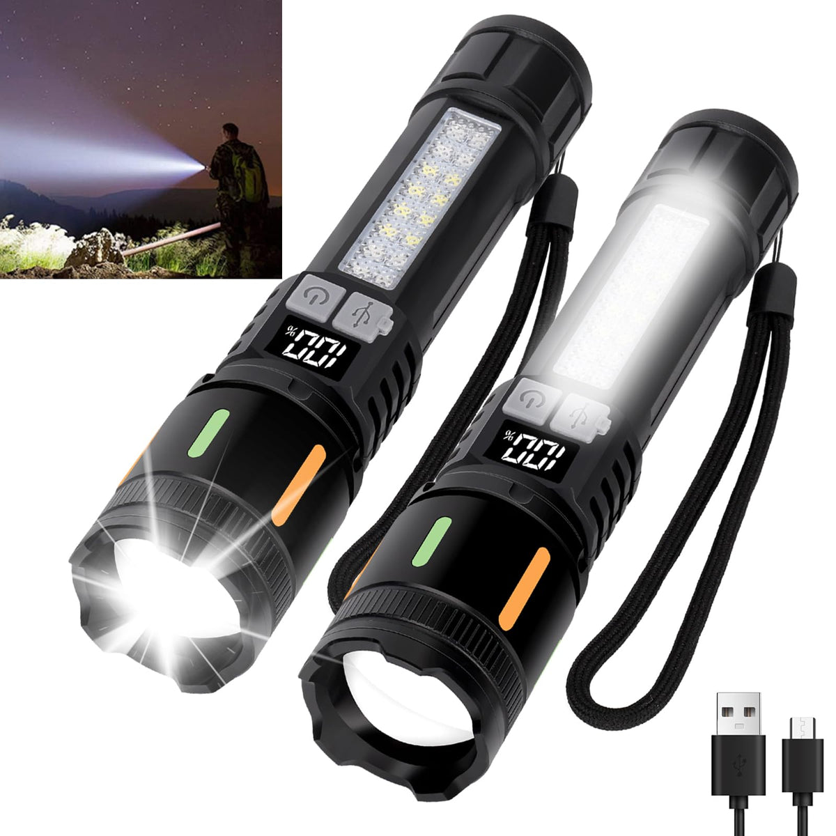Handheld Light Source Mod Peascat Flashlights High Lumens Rechargeable 2 Packs, 990,000 Lumens ...