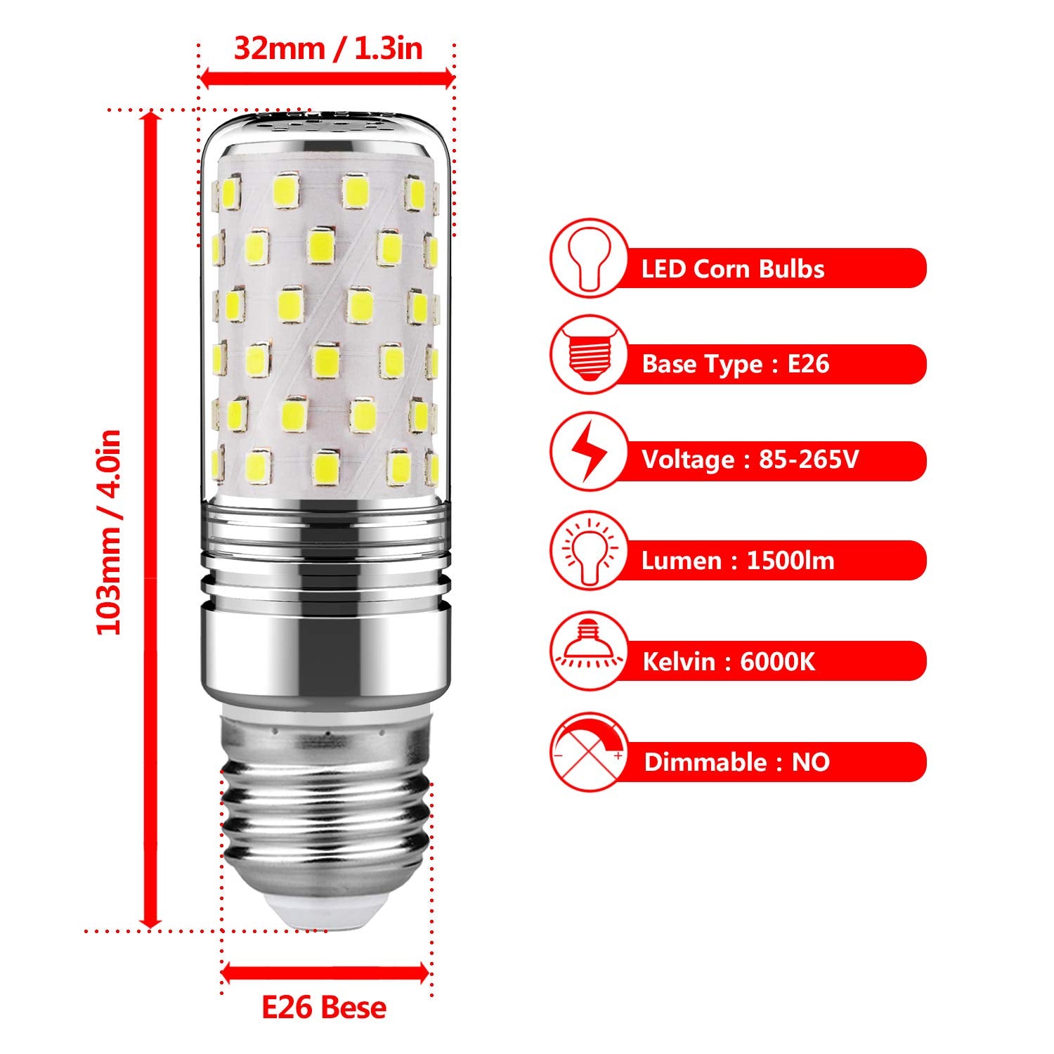 gezee 15W LED Candelabra Bulbs, 120W Equivalent, 1500lm, 6000K Daylight White, Aluminum, 3-Pack