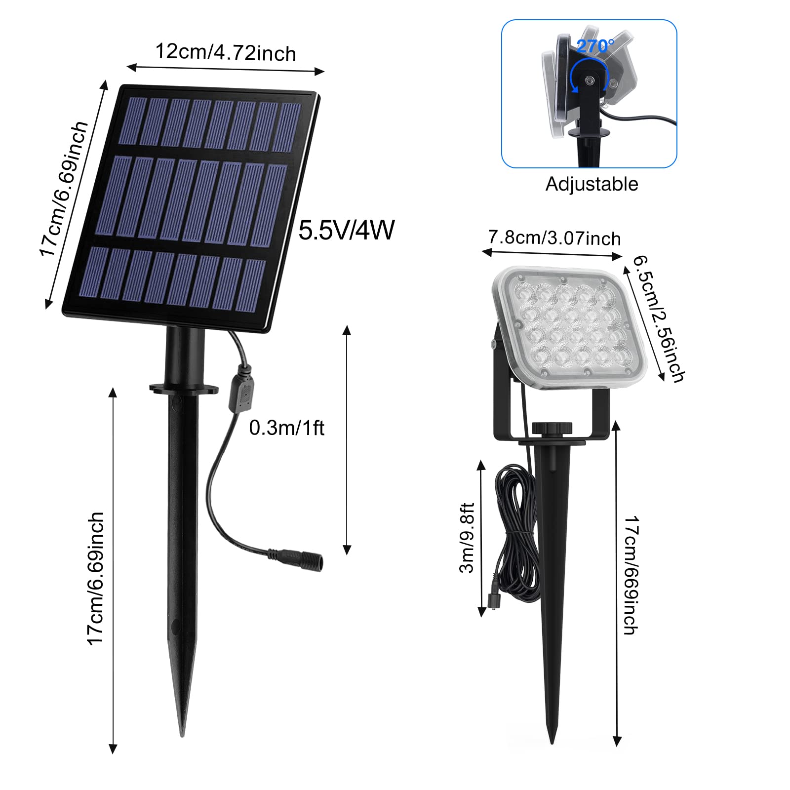 T-SUN Solar Spotlights Outdoor, 4-in-1 RGB Color Changing Auto ON/OFF, for Yard, Pathway, Pool Area, ABS Material