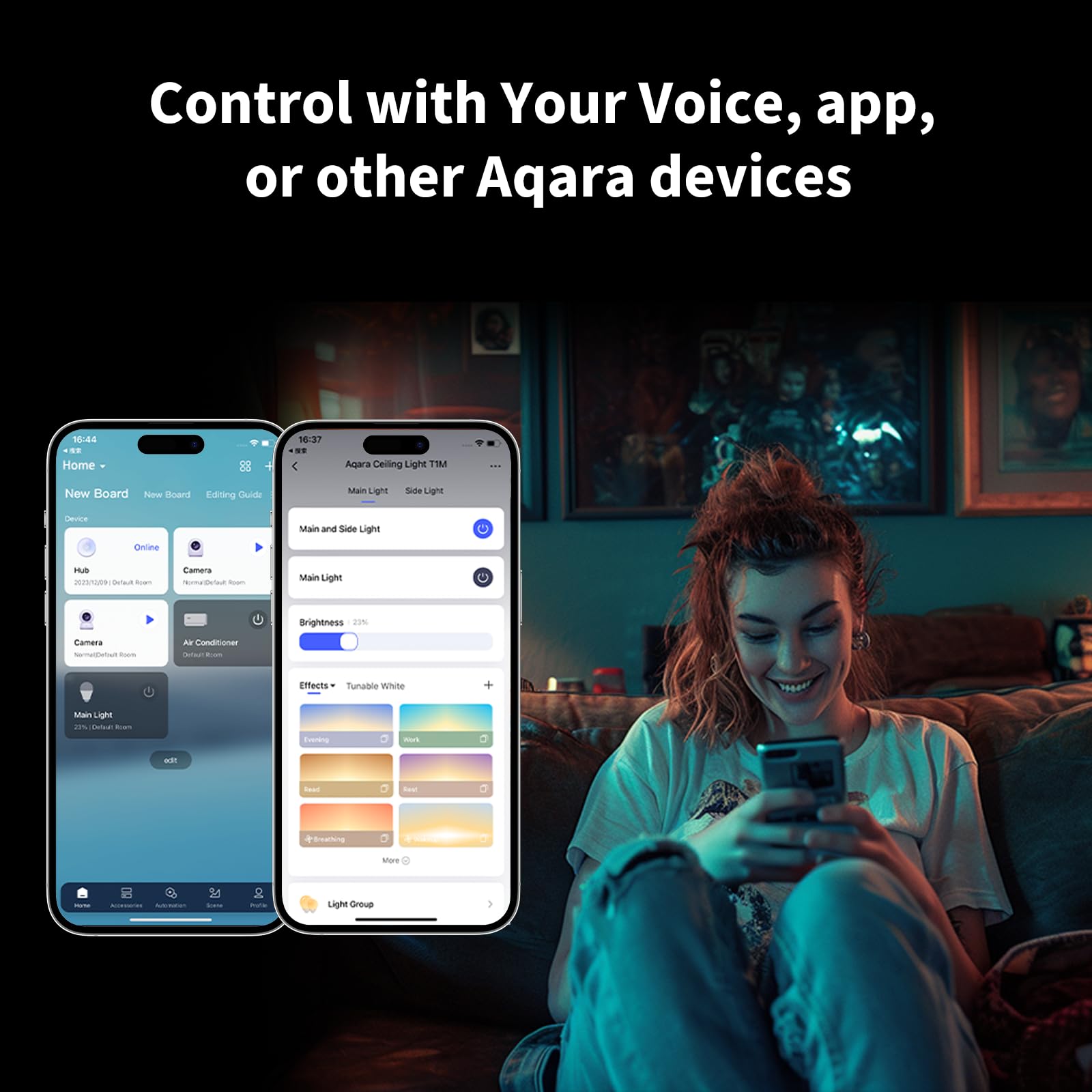 Aqara Led Ceiling Light T1M With Matter, Requires Zigbee 3.0 Hub, Rgb+Ic With Gradient Effects And 16 Million Colors, 40W 3450Lm, 2700-6500K Tunable White, Supports Homekit, Alexa And Ifttt