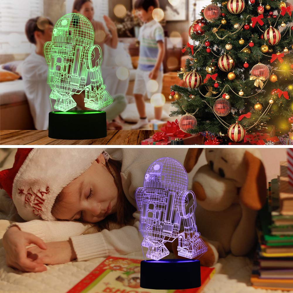 Titiskin 3D Illusion Led Night Light 7 Colors Gradual Changing Touch Switch Usb Table Lamp For Holiday Gifts Or Home Decorations (R2-D2)