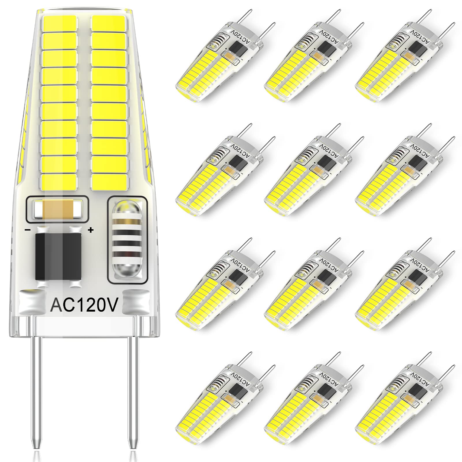 DUMILOO 12-Pack G8 LED Bulb Dimmable 120V 20W 25W Halogen Replacement Daylight White 6000K