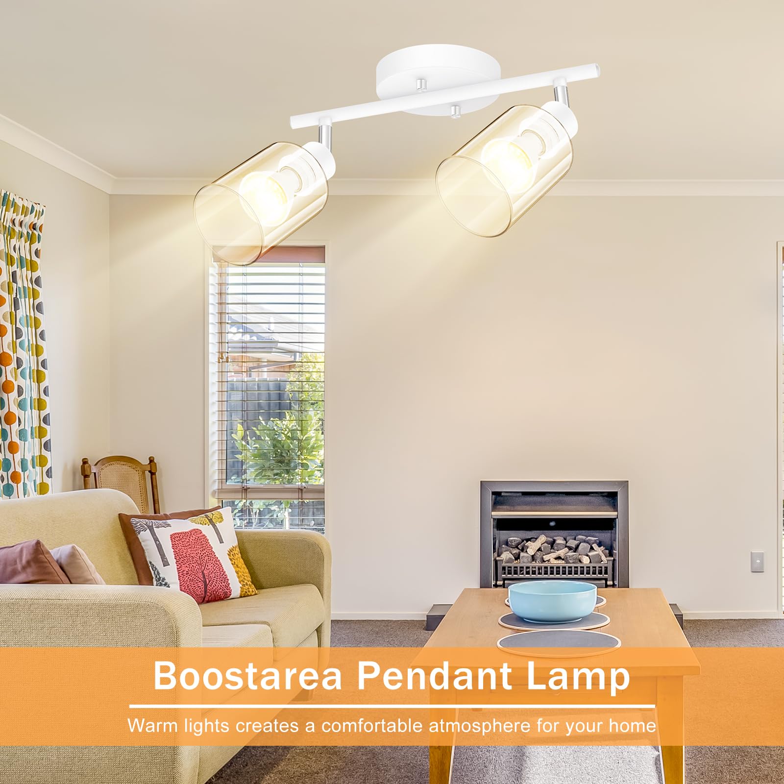 Boostarea 2-Light Bathroom Light Fixtures, White Modern Vanity Wall Lights With Clear Glass Shade, Flexibly Ceiling Light For Mi