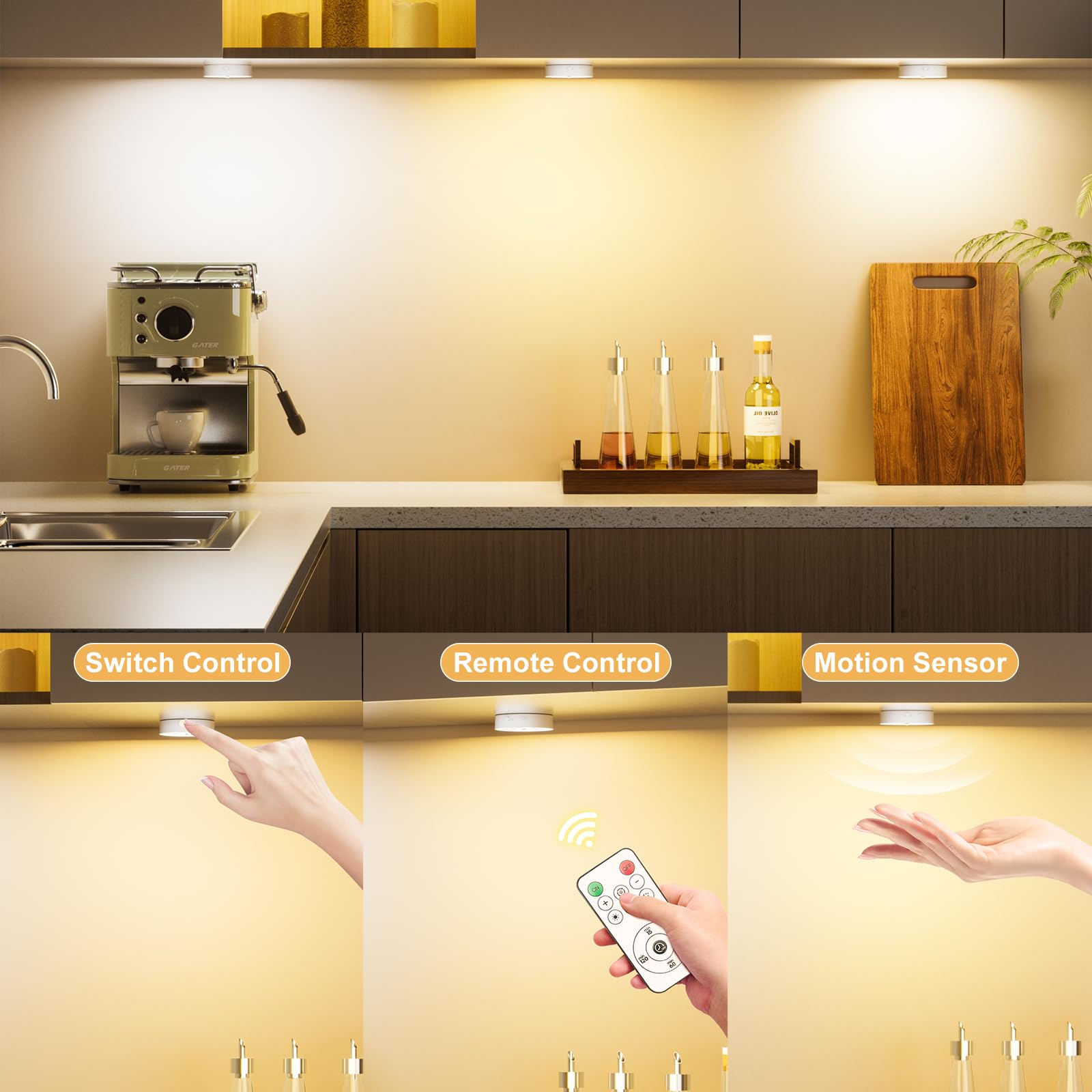 Under Cabinet Lighting  1500Mah Rechargeable Motion Sensor Puck Lights With Remote  3 Color Temper  Magnetic Stick On Light  Dimmable Under Counter Lights For Kitchen  Shelf  Closet  Stair  6Pack