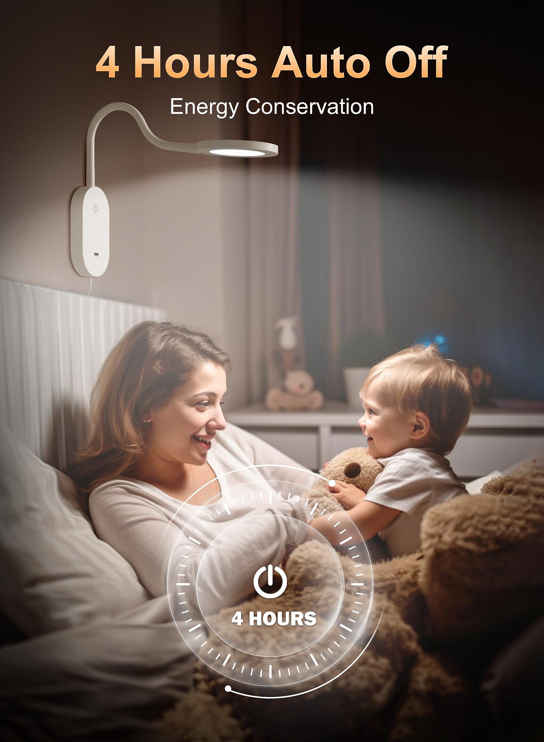 Deeloop Wall Mounted Reading Light,Book Lights With Usb Output, Reading Lamps For Bed Headboard In 4 Hours Auto-Off, Touch Contr