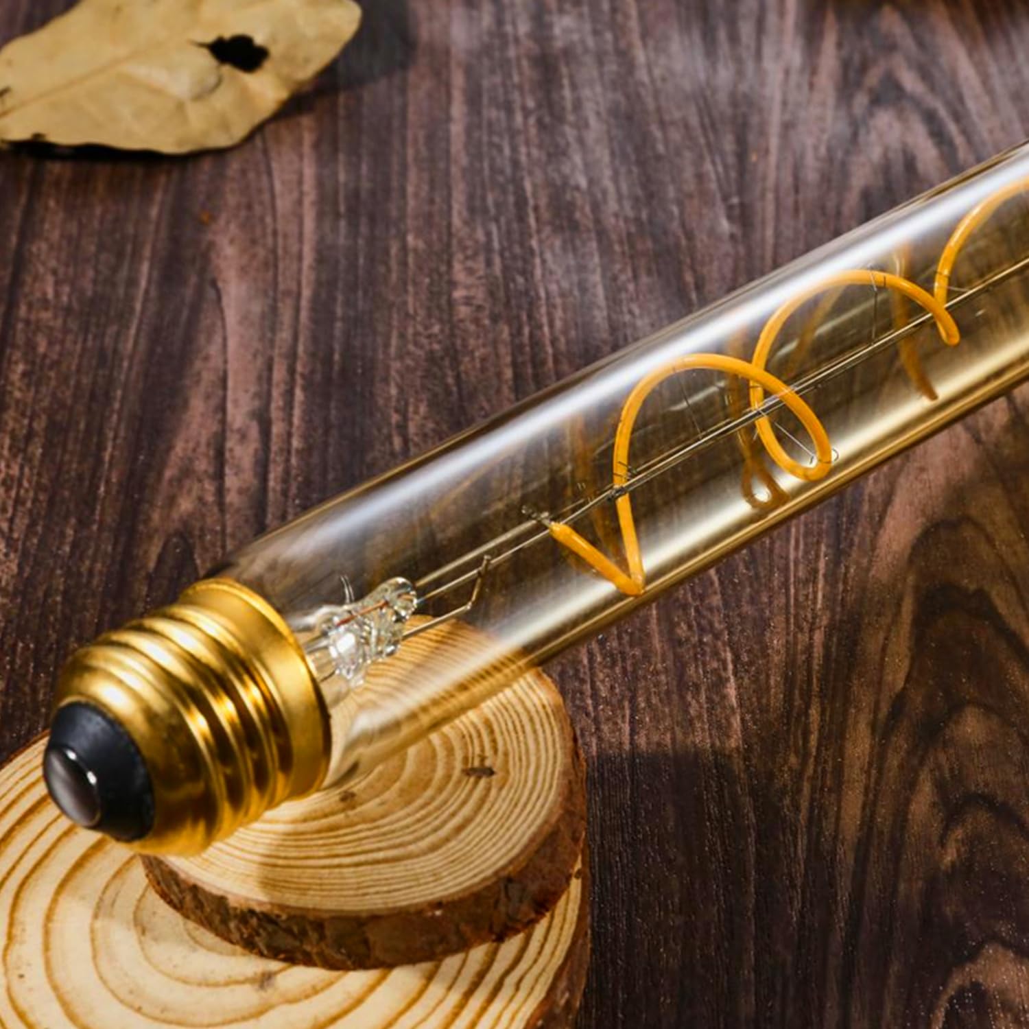 Leools Vintage LED Spiral Filament Bulb T10, 11.8in, Amber Glass, Dimmable, 2200K, 400LM, Pack of 4