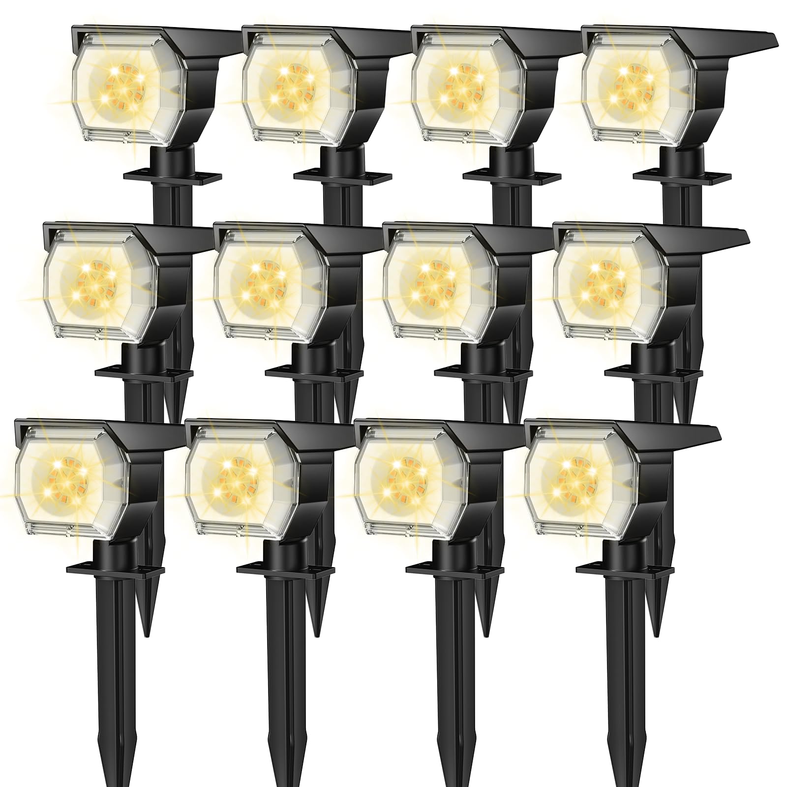 EIUIO Solar Spot Lights Outdoor, 3 Lighting Modes, Waterproof, 12in Warm White, Model CDD-4