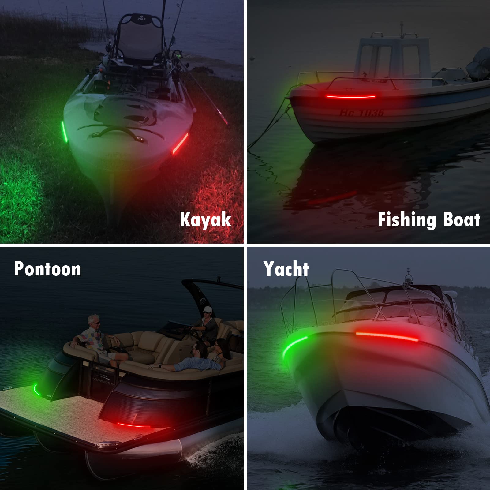 Obcursco LED Navigation Lights for Boats, 12 Inch, Red and Green, Bow and Stern Lights for Marine, Kayak, Jon Boat, Bass Boat