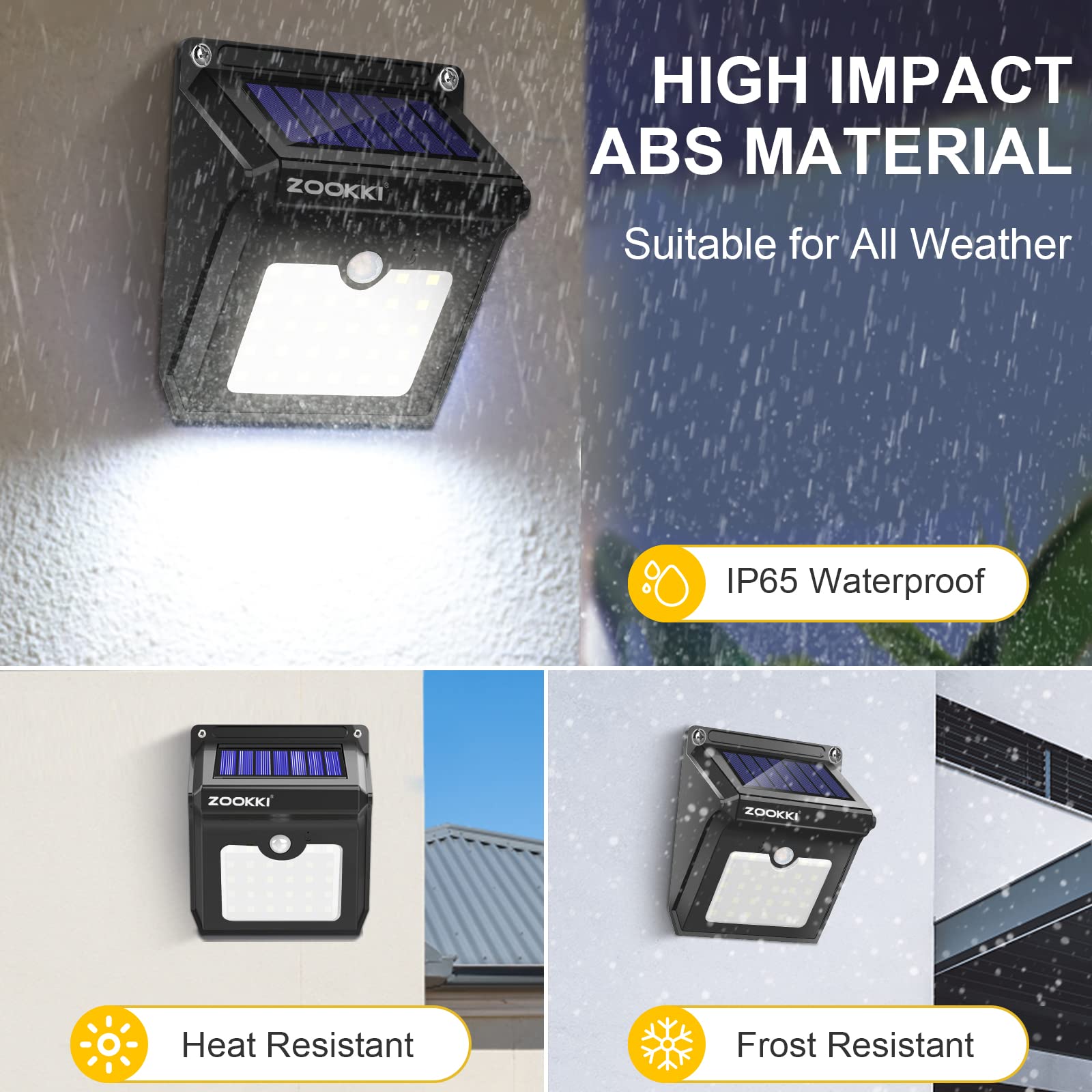 Zookki Solar Outdoor Lights, 28 Led Motion Sensor, Ip65 Waterproof, 4-Pack For Garden & Patio