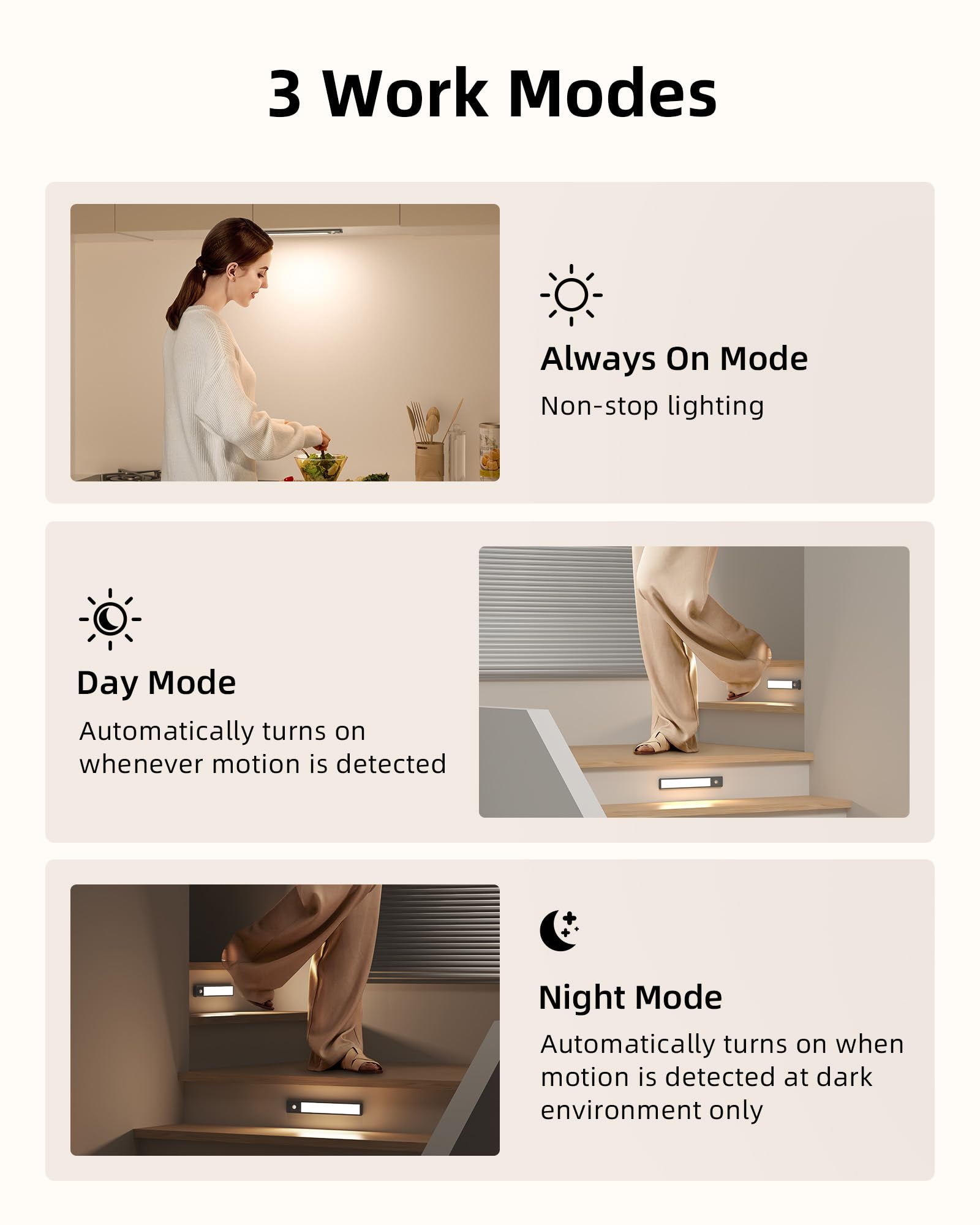 Ezvalo Under Cabinet Lights, 1900Mah Rechargeable Motion Sensor Lights Indoor 3 Color Temps, 80 Led Closet Lights Wireless, Dimmable Under Counter Lights For Kitchen, Stairs, Hallway (2 Pack)