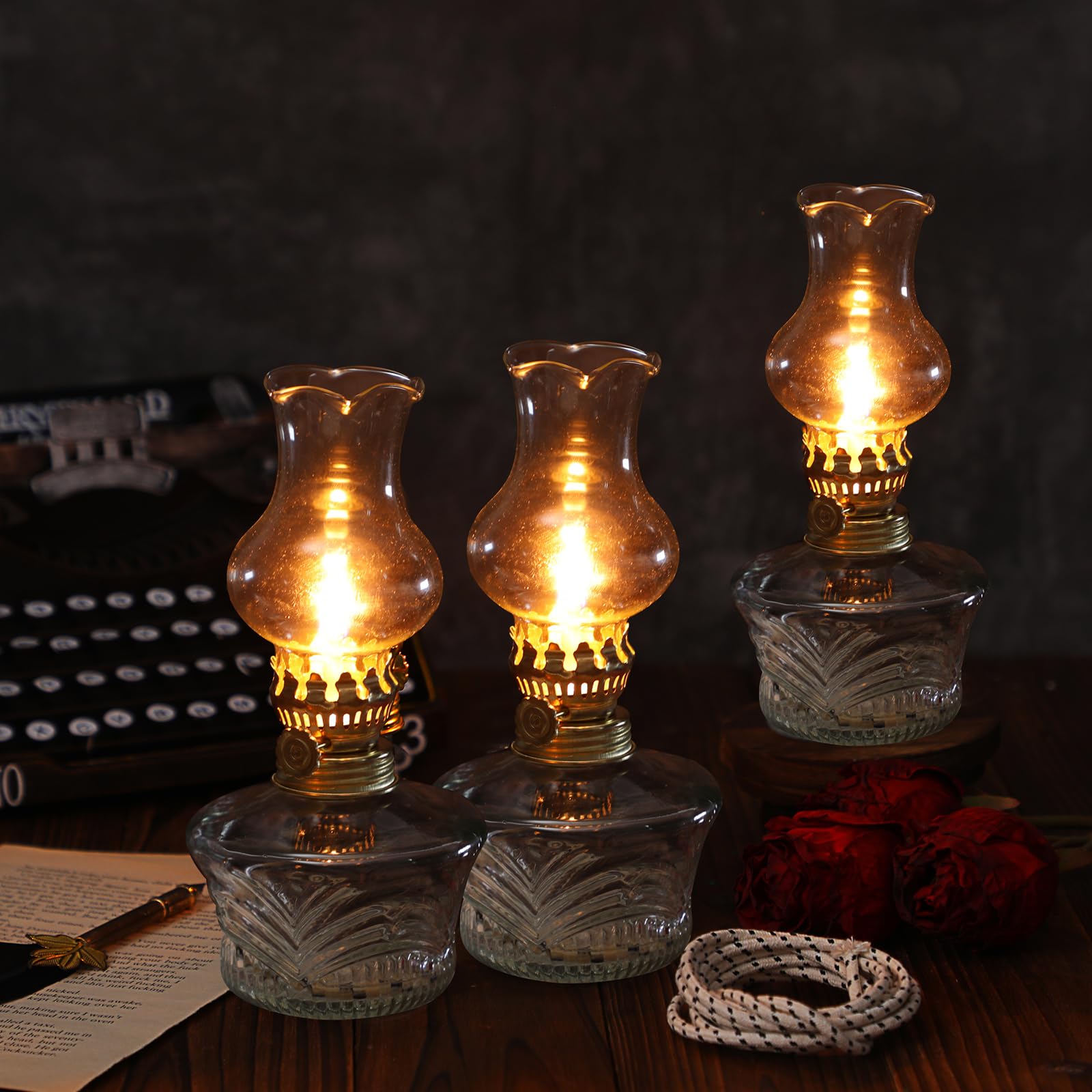 Yexiya 12 Pcs Oil Lamp Vintage Glass Kerosene Lamp Rustic Lantern Chamber Oil Lamps Clear Kerosene Lamp Hurricane Lamp with 6.6