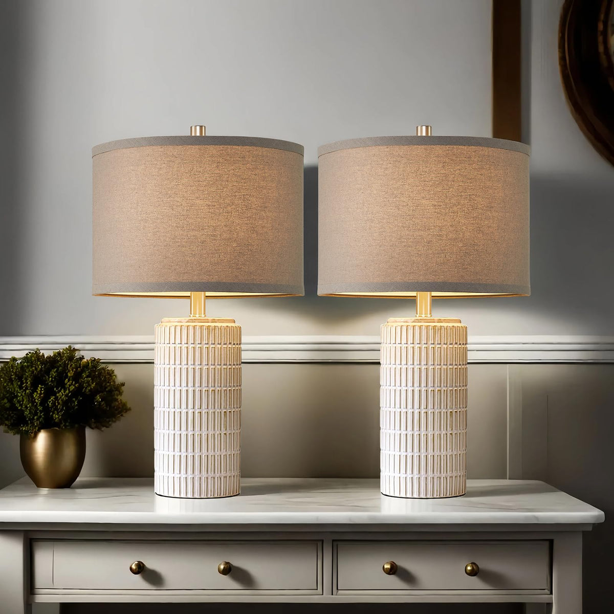 Customer Lamp Aieampdo 23'' Set Of 2 Ceramic Table Lamps, Farmhouse Bedside Lamp For ...