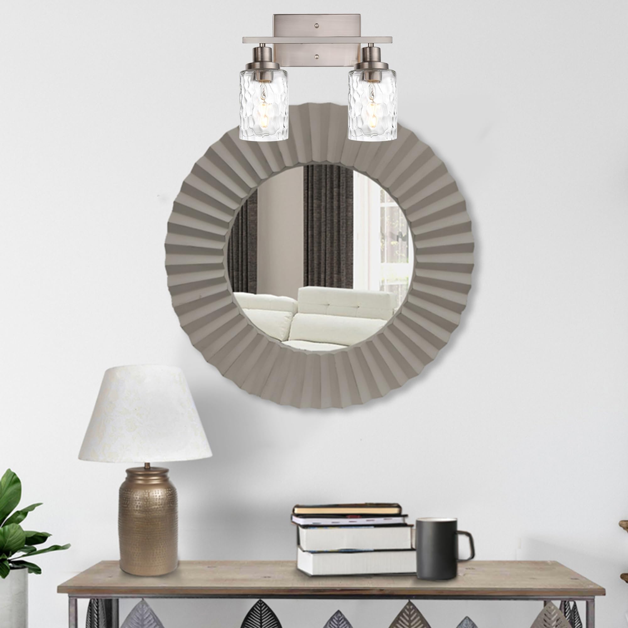 MELUCEE Indoor Wall Sconce 2-Light Brushed Nickel with Clear Glass, Model 450A-2W-SN for Bathroom, Vanity, Powder Room