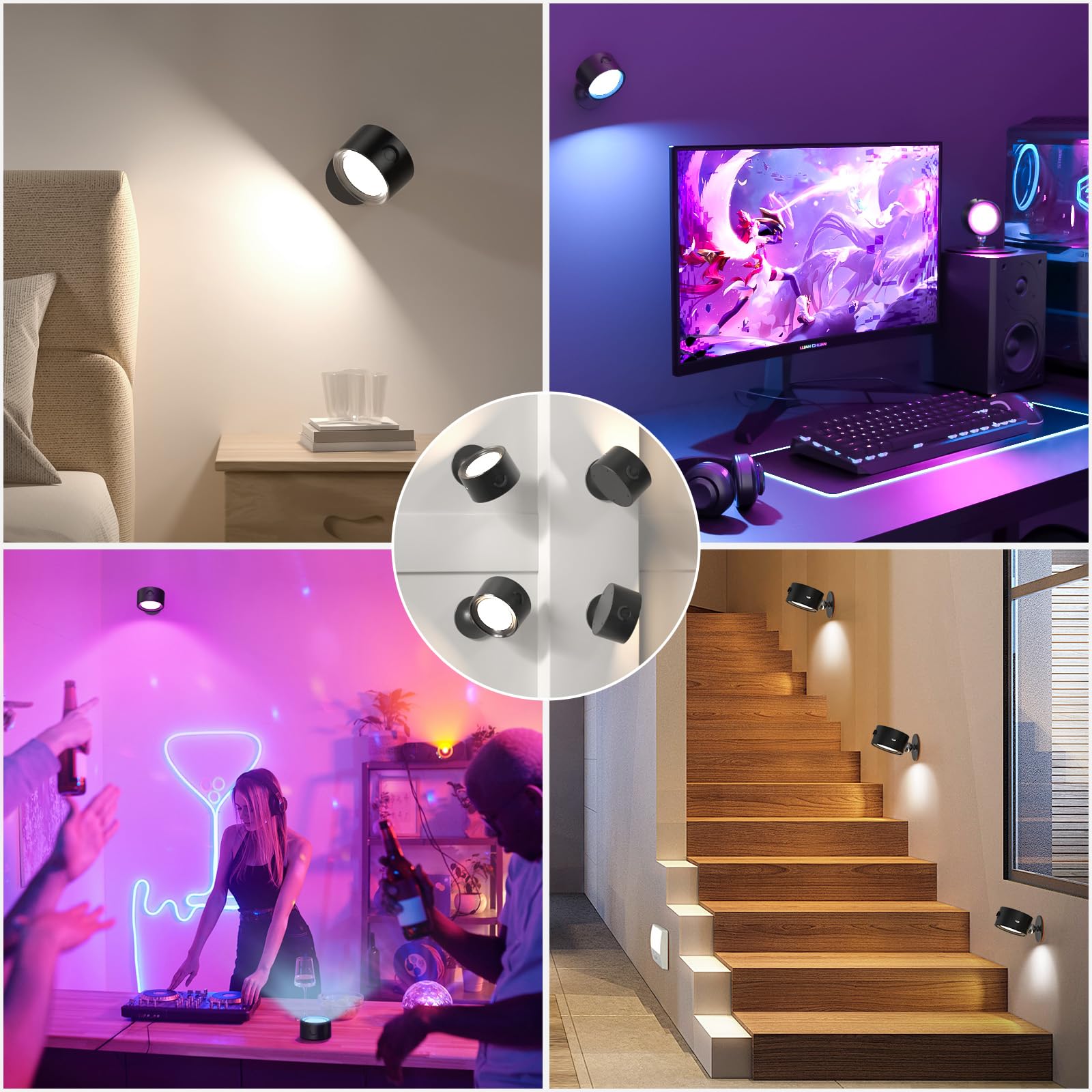 3Pcs Led Wall Mounted Lights, Rgb Ambience Wall Sconces Lamp With 3000Mah Rechargeable Battery, 3 Color Temperatures & Dimmable
