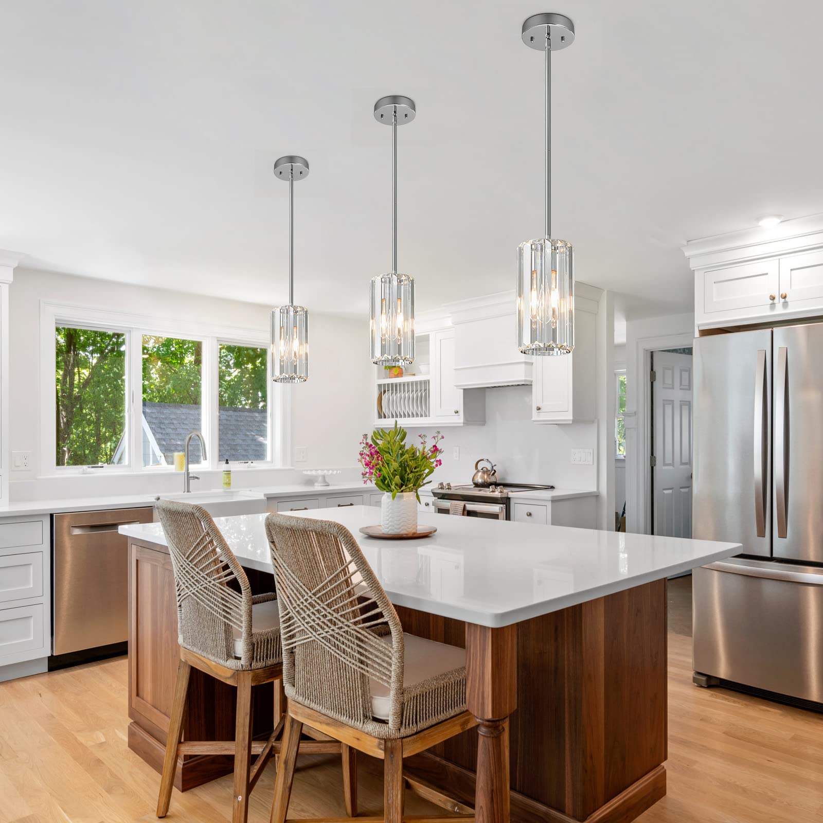 Zhllmq Chrome Pendant Lighting Modern Pendant Light Mini Crystal Chandeliers Adjustable Pendant Light Fixture For Kitchen Island Dinning Room Corridor Bedroom(Chorme 2-Pack)