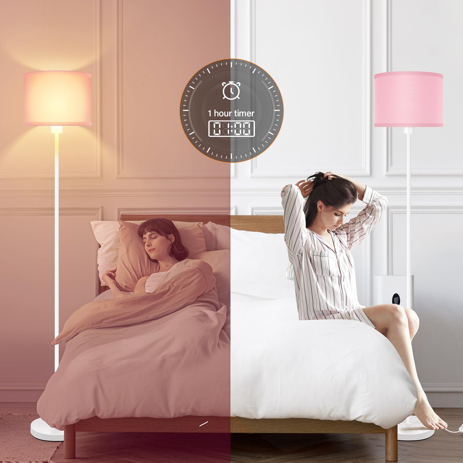 Bricosmocon Pink Floor Lamp - Stepless Dimmable, 10W/1200LM, Remote Control, 2700K-6500K Adjustable Brightness, Modern Design for Living