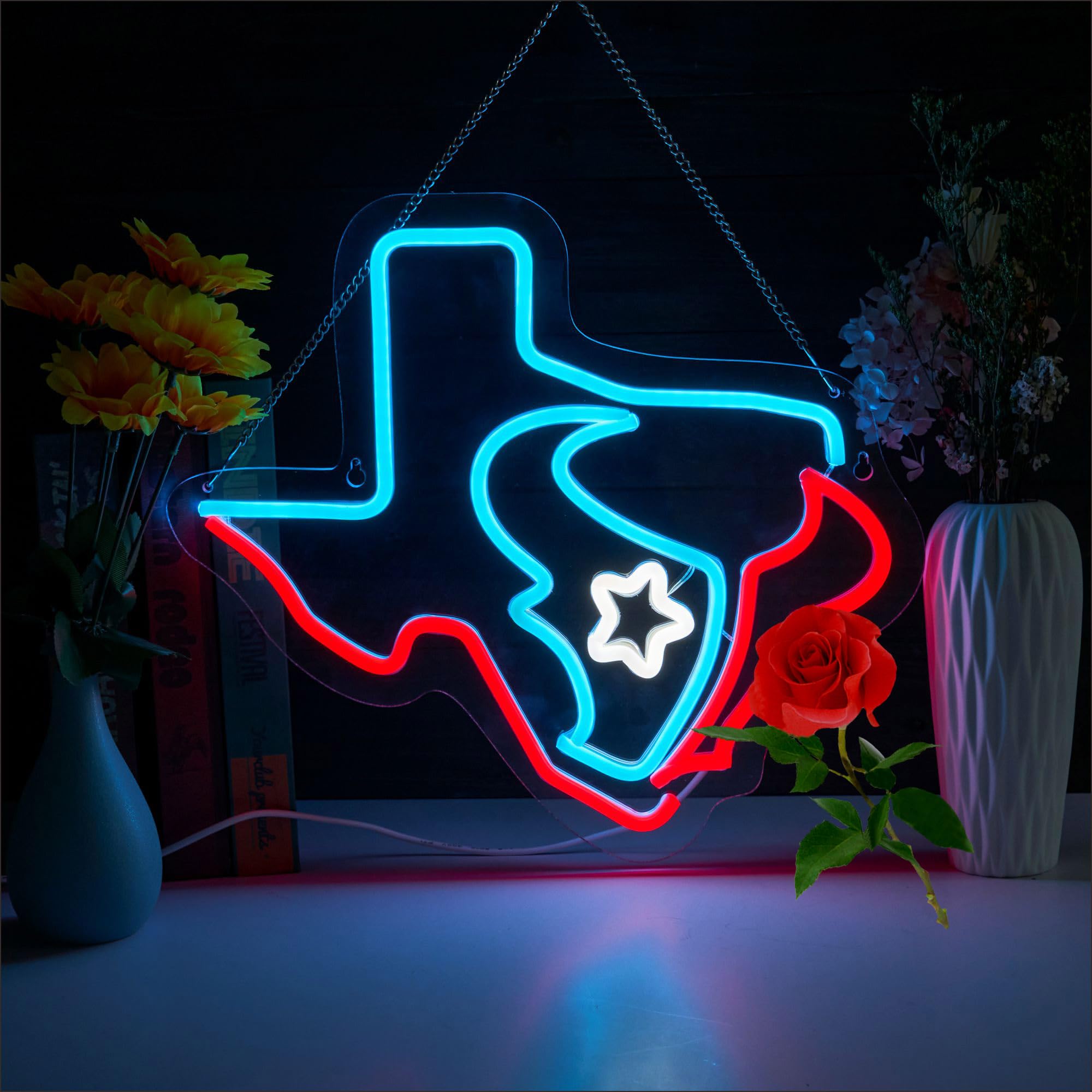 WanliNeon Texans Football Neon Sign, Acrylic Wall Decor, 17.5x15.6 In, Blue+Red+White, Model Wanli-Texas for Bar, Man Cave,