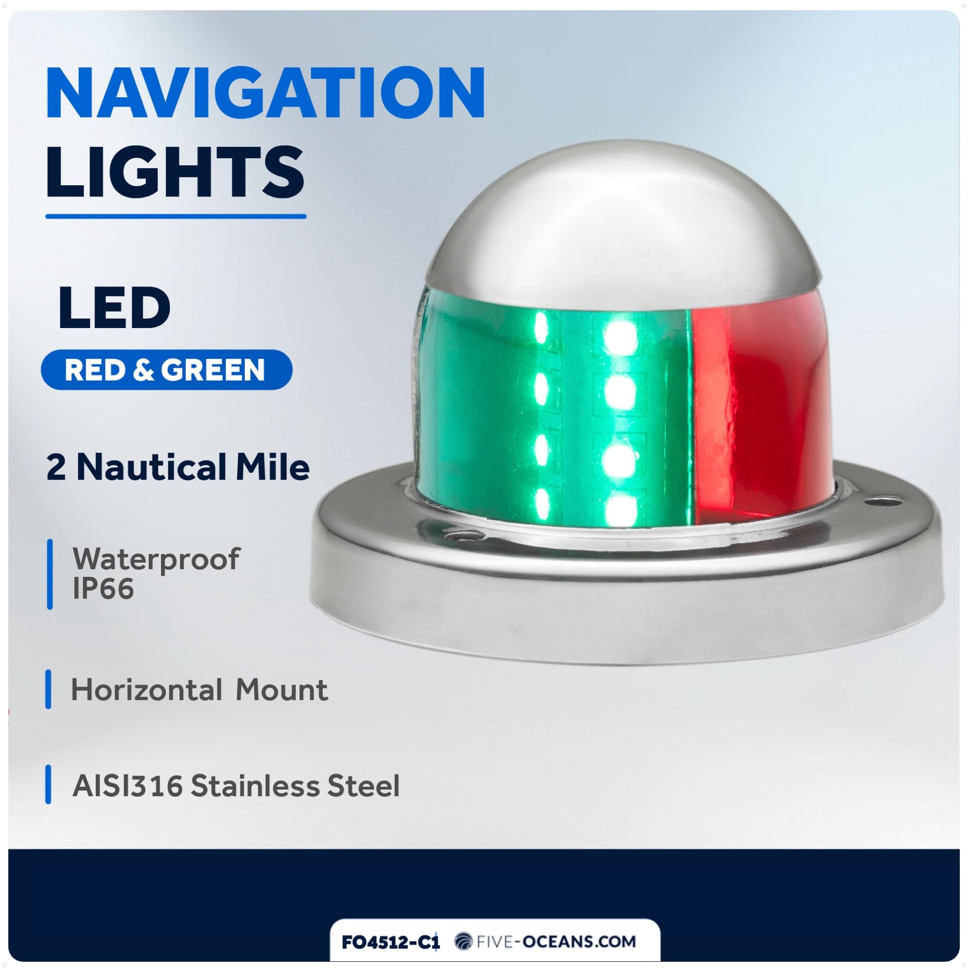 Five Oceans LED Anchor & Bi-Color Navigation Light Kit, 12V, USCG Rules 2NM, Model FO4512-C1, Silver for Boats