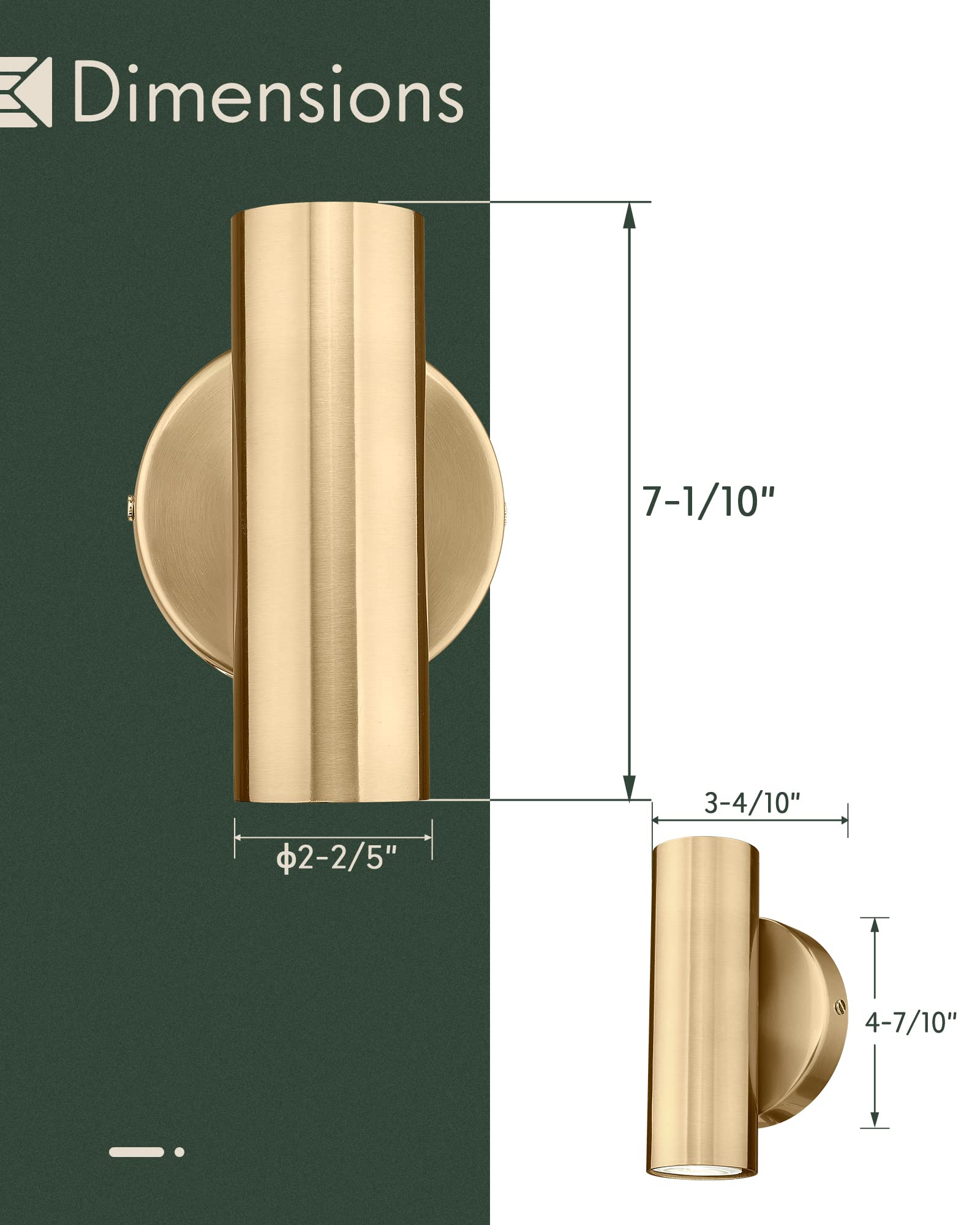 Cargifak 2-Light Wall Light, Brass Gold Wall Sconce, Indoor Up And Down Wall Lamp For Bedroom Bathroom Stair Entryway (2 Pack),