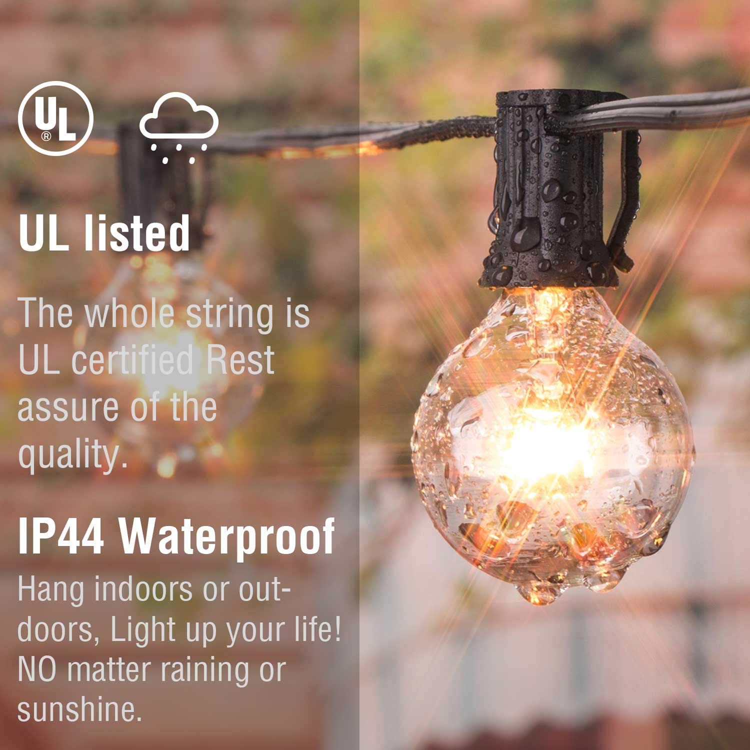 LOKATSE HOME Globe String Lights, 10FT with 10 G40 Bulbs, Warm White, Ideal for Patio, Deck, Wedding, Parties, and Outdoor Decor