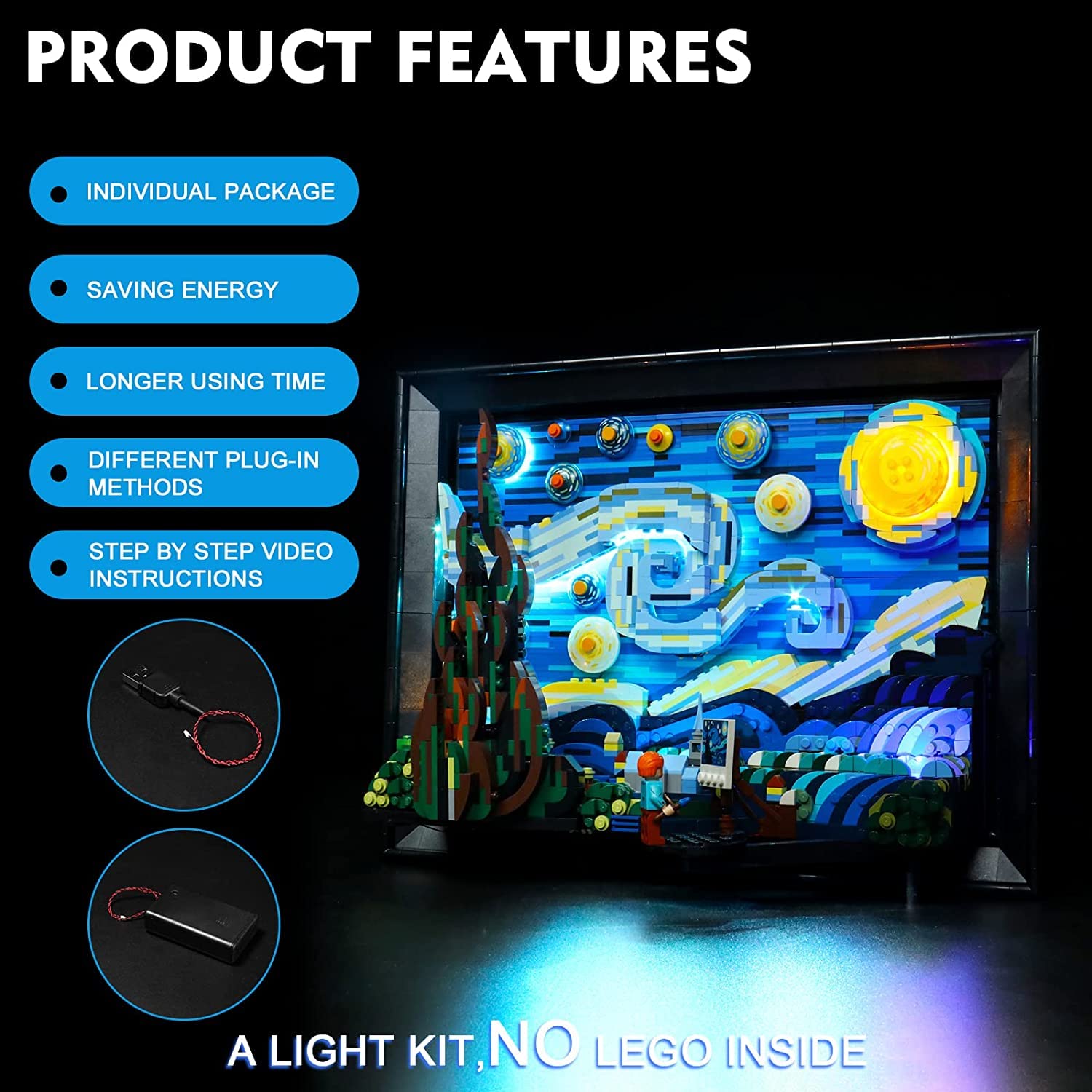 BrickBling LED Light Kit for Lego Starry Night 21333 - Multicolor, Lights Only, Compatible with Van Gogh Model