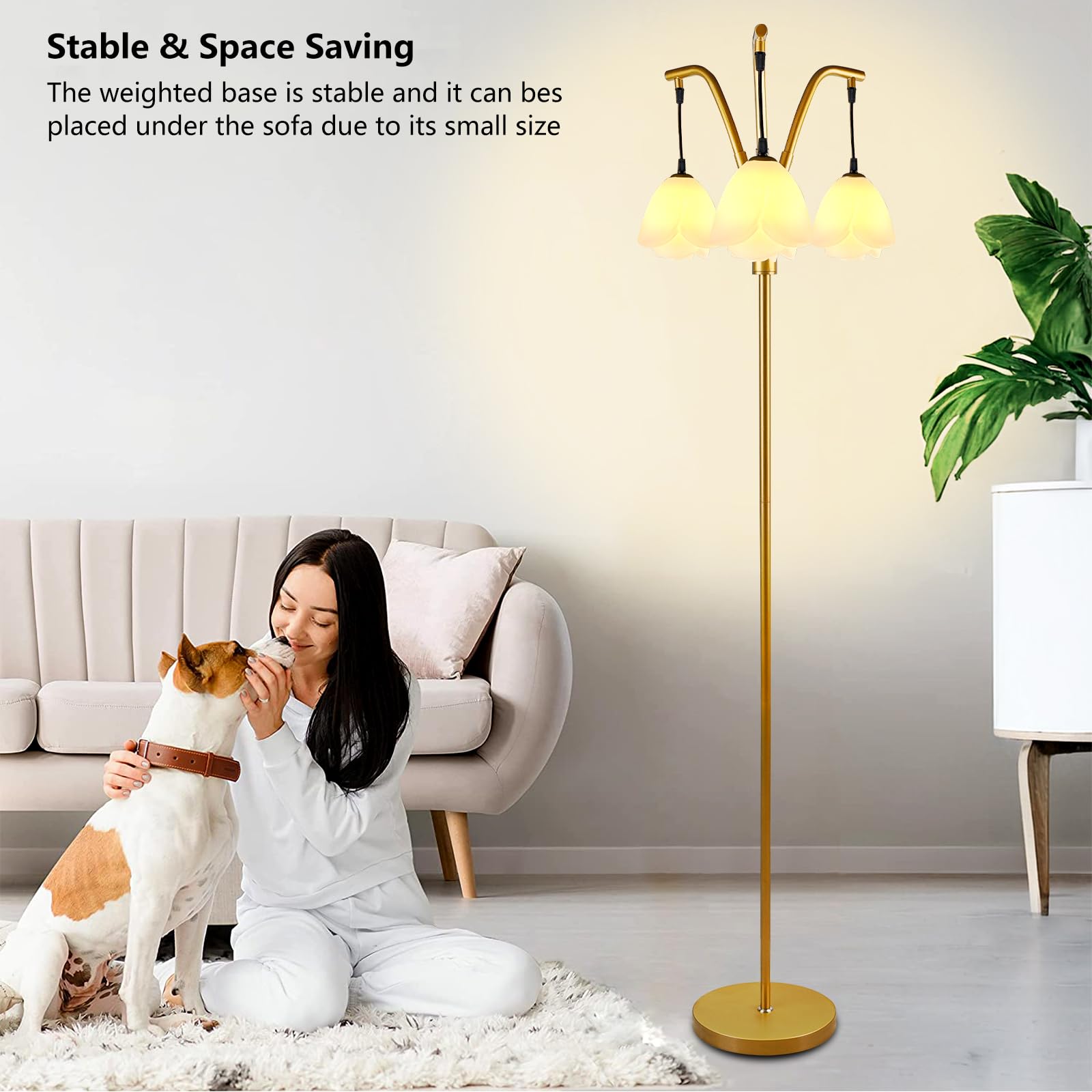 Lightdot Industrial Tree Floor Lamp, Dimmable, E26 LED Bulbs Included, Gold, Model LFLL-M-DC