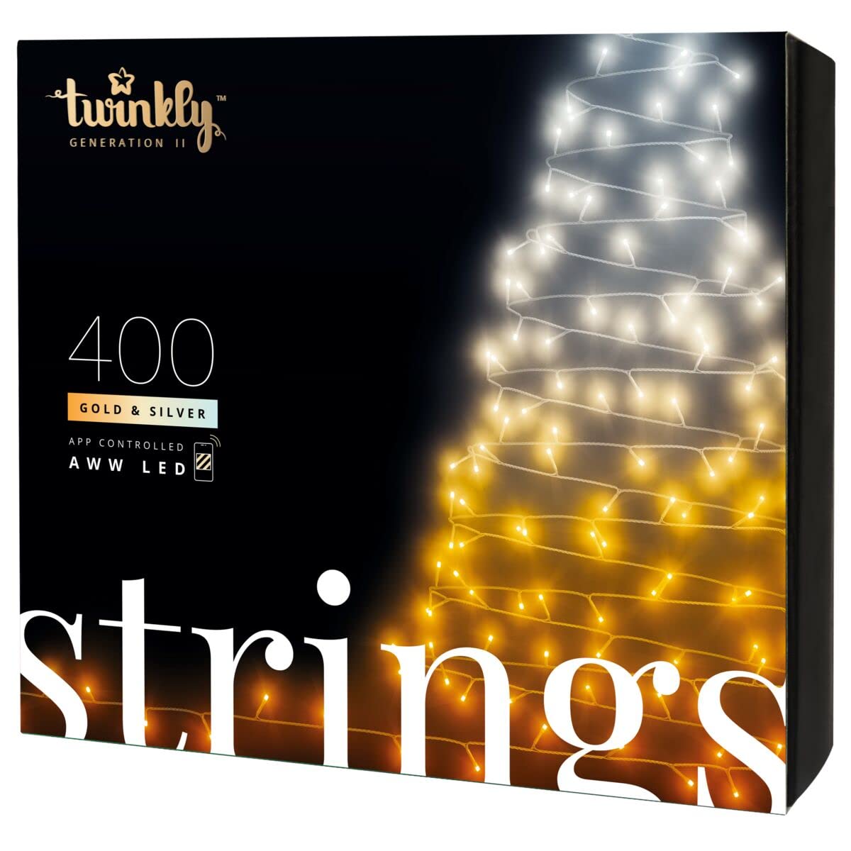 Twinkly App-Controlled LED Christmas Lights, 400 LEDs, 105 ft, Green Wire, Multicolored, Model TWS400GOP-GUS