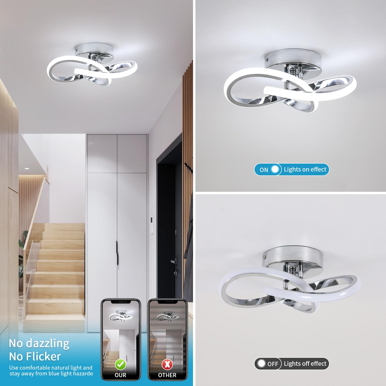 Daxgd Modern Led Ceiling Light, 22W Led 6500K Cool White Spiral Design Hallway Ceiling Light Fixtures For Corridor Aisle Balcony