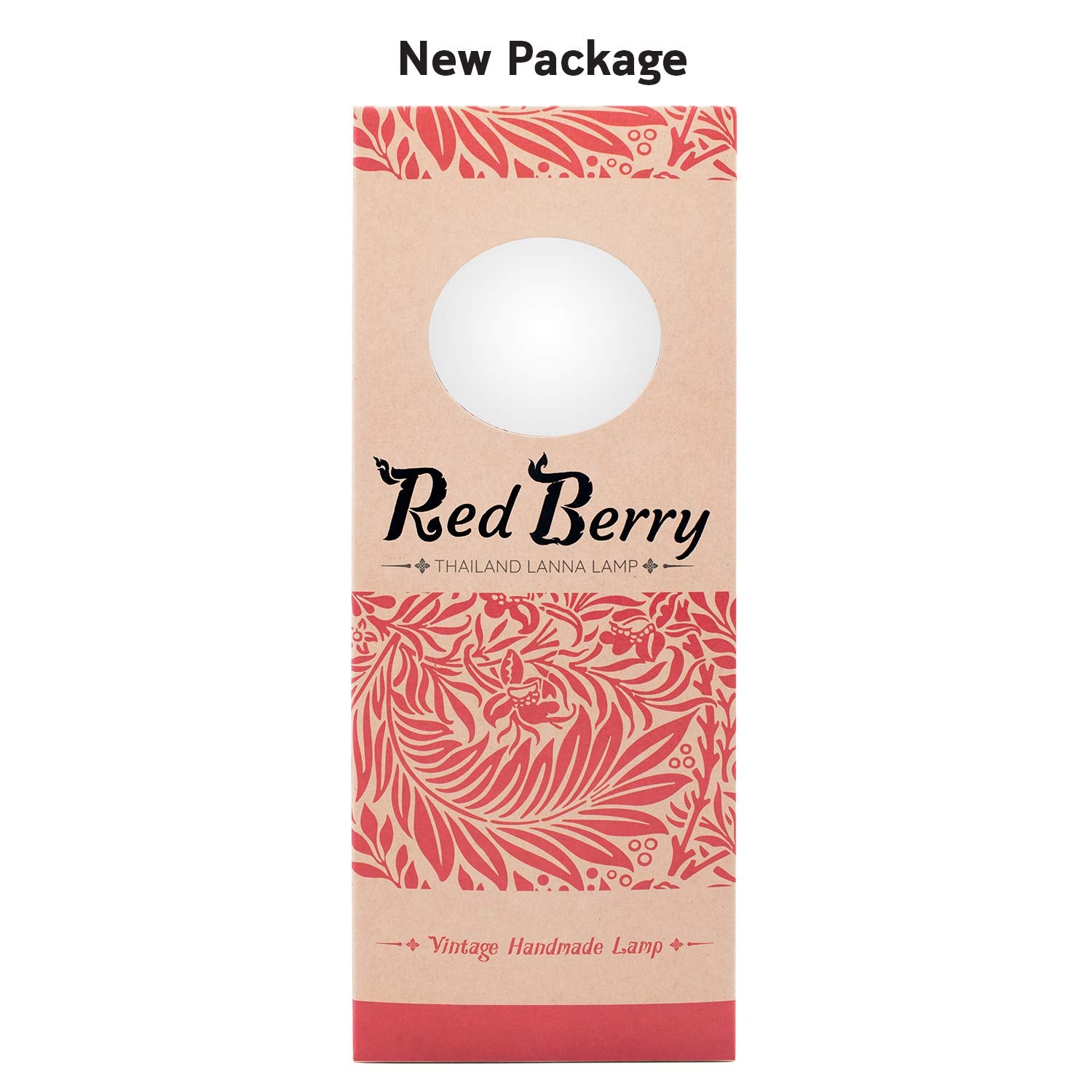 Red Berry Thailand Lanna Lamp - Japanese Bedside Lamp, Asian Decorative Table Lamp, Red Paper Design, Perfect for Nightstands