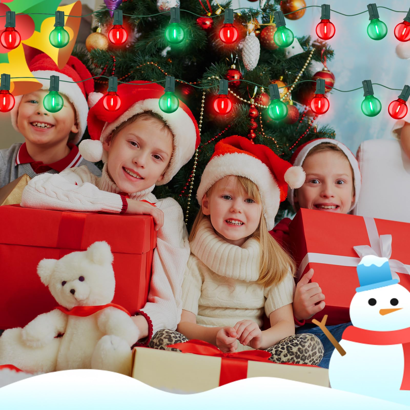 Abeja 50Ft Multicolor Christma Lights Outdoor  Red/Green Christmas Lights With 25 Led Colorful Bulbs(2 Spare)  Outside Christmas Hanging Light For Tree Roofline Holiday Party