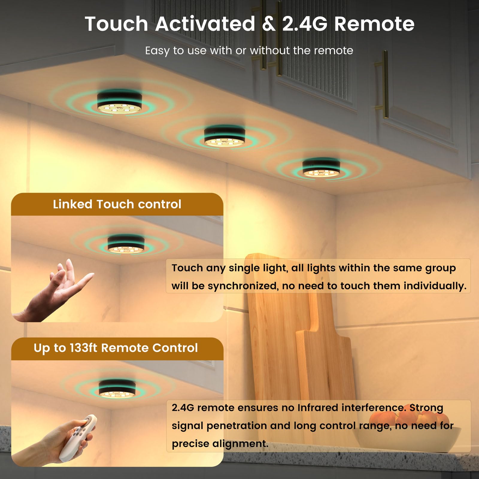 Onumii Rechargeable Puck Lights With Remote 2.4G Under Cabinet Lighting 2600Mah Sync And Groupable Color Changing Magnetic Stick
